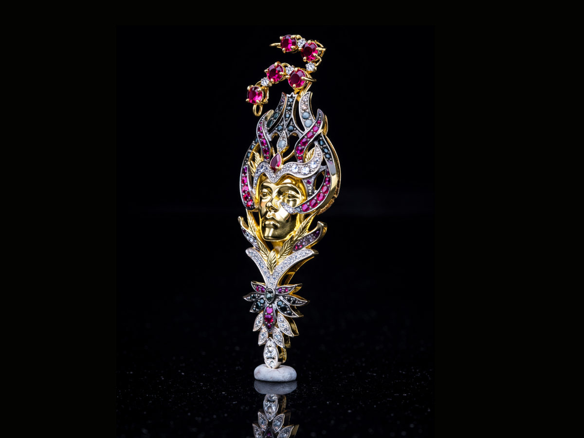 Luxury Ruby & Diamond Deity Face Pendant | 18K, 14K, 10K Gold & Silver