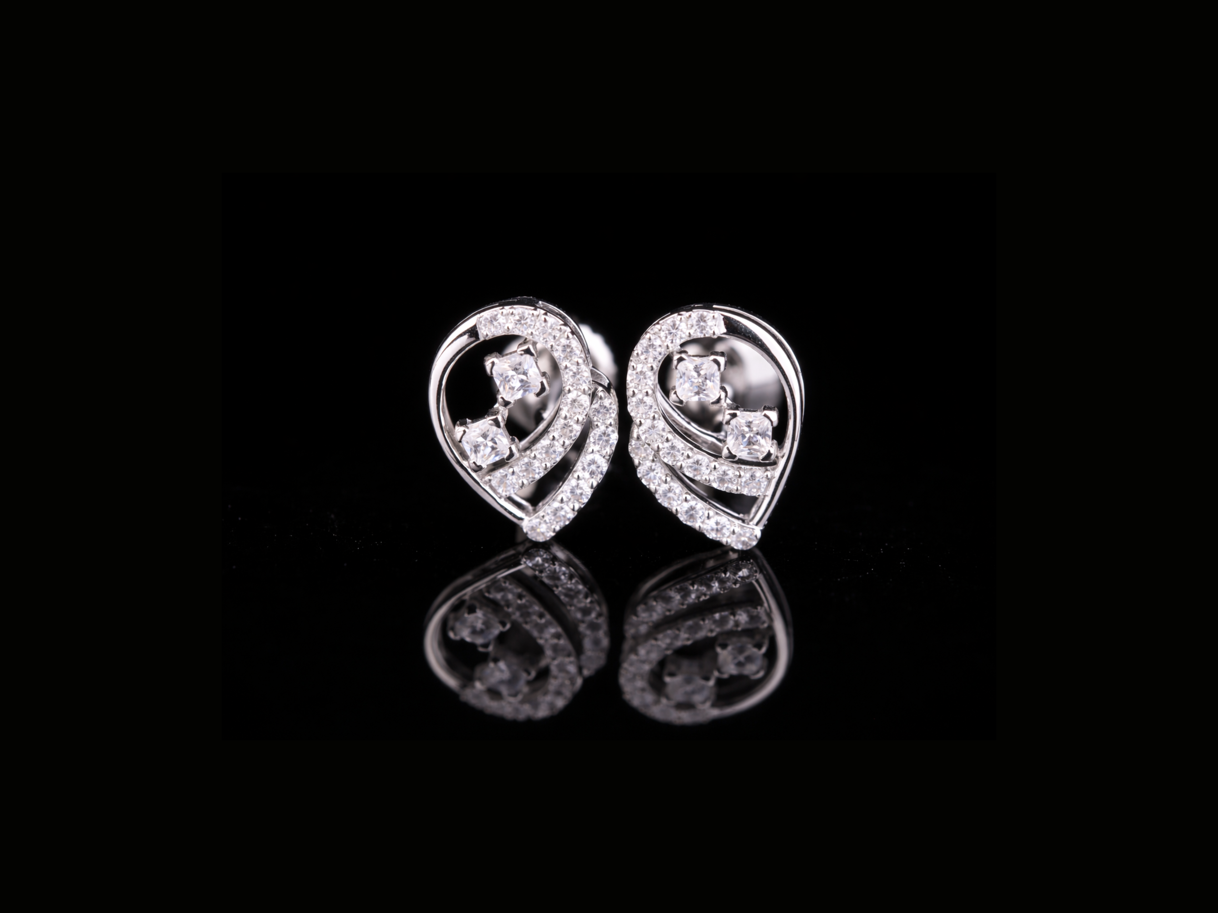 Swirl Heart Diamond Stud Earrings | 18K, 14K, 10K Gold & Silver