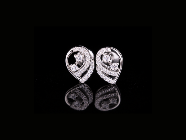 Swirl Heart Diamond Stud Earrings | 18K, 14K, 10K Gold & Silver
