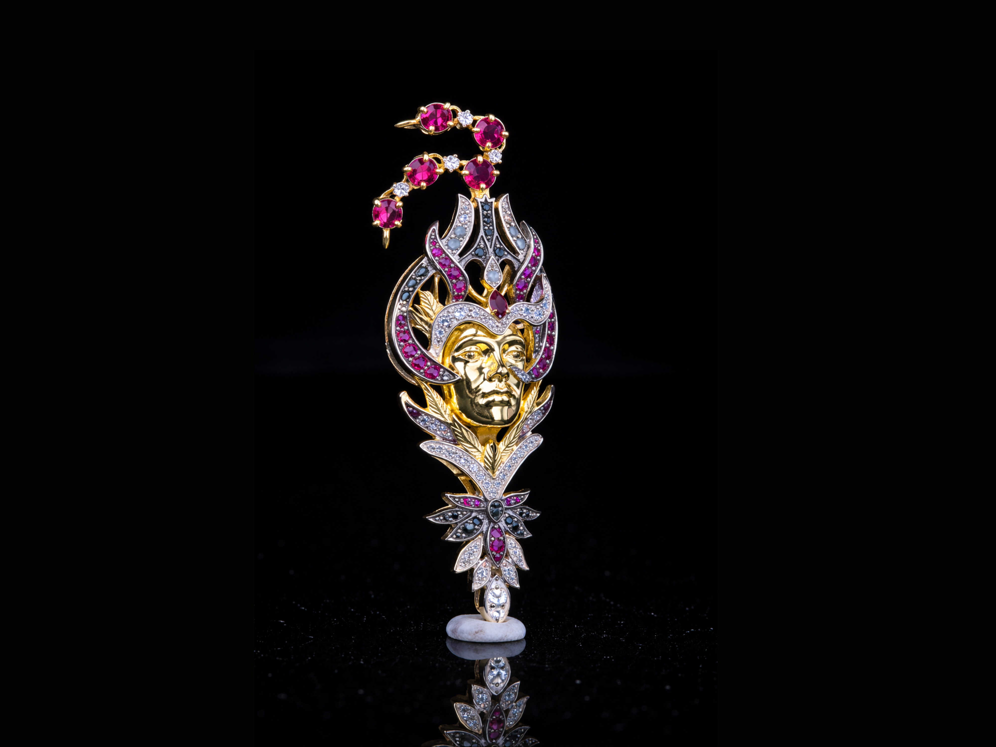 Luxury Ruby & Diamond Deity Face Pendant | 18K, 14K, 10K Gold & Silver
