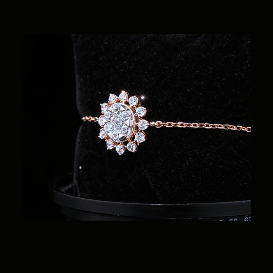 14K Rose Gold Diamond Bracelet – Halo Cluster Gold Bracelet for Women