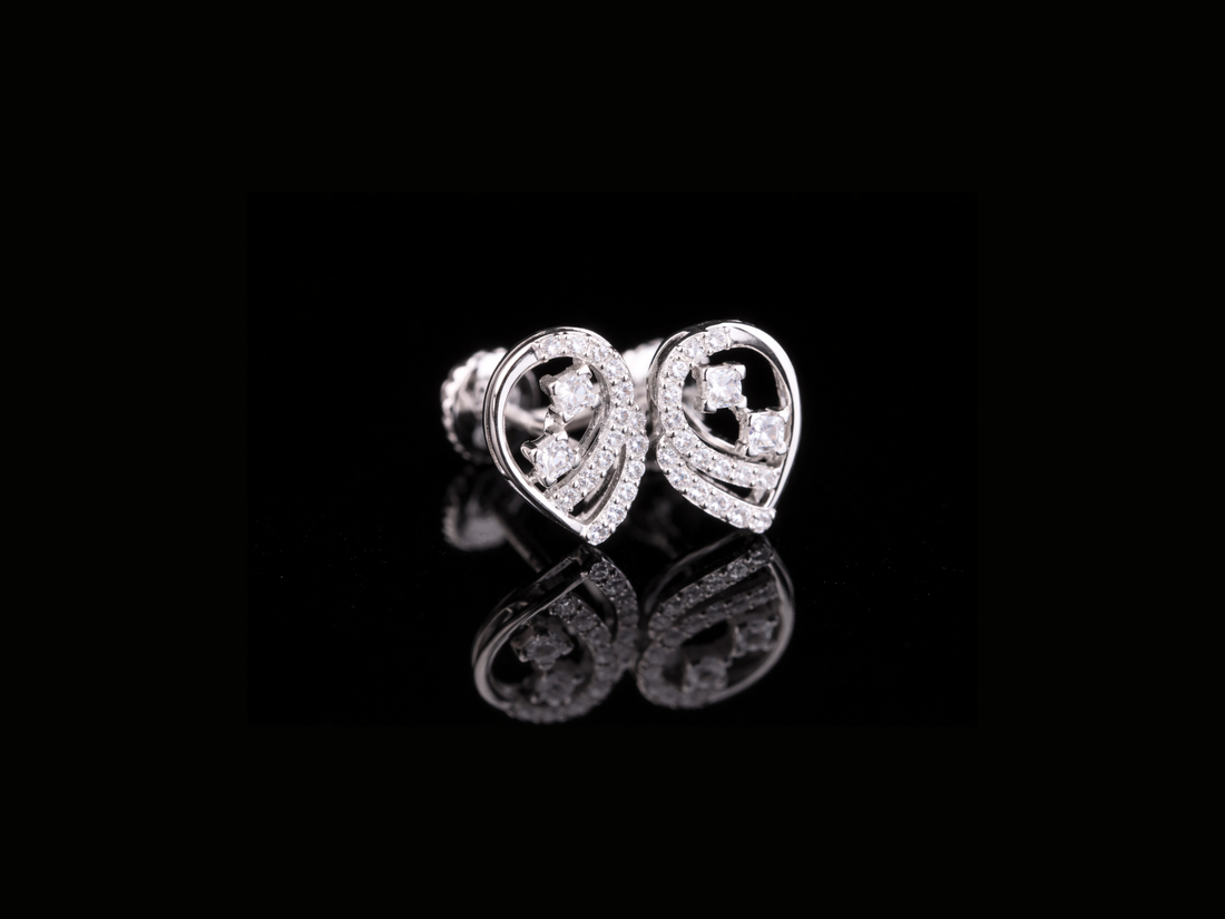 Swirl Heart Diamond Stud Earrings | 18K, 14K, 10K Gold & Silver