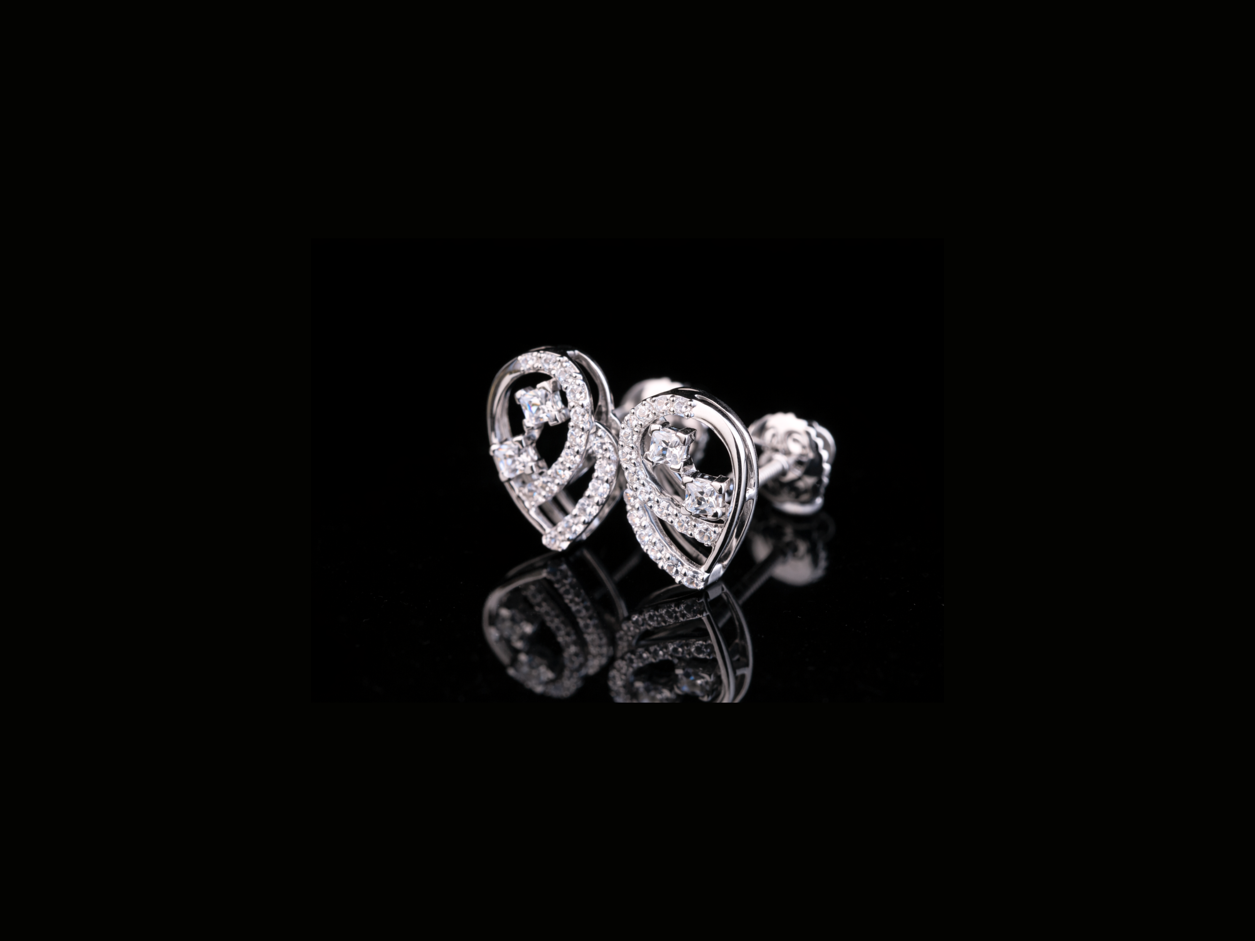 Swirl Heart Diamond Stud Earrings | 18K, 14K, 10K Gold & Silver