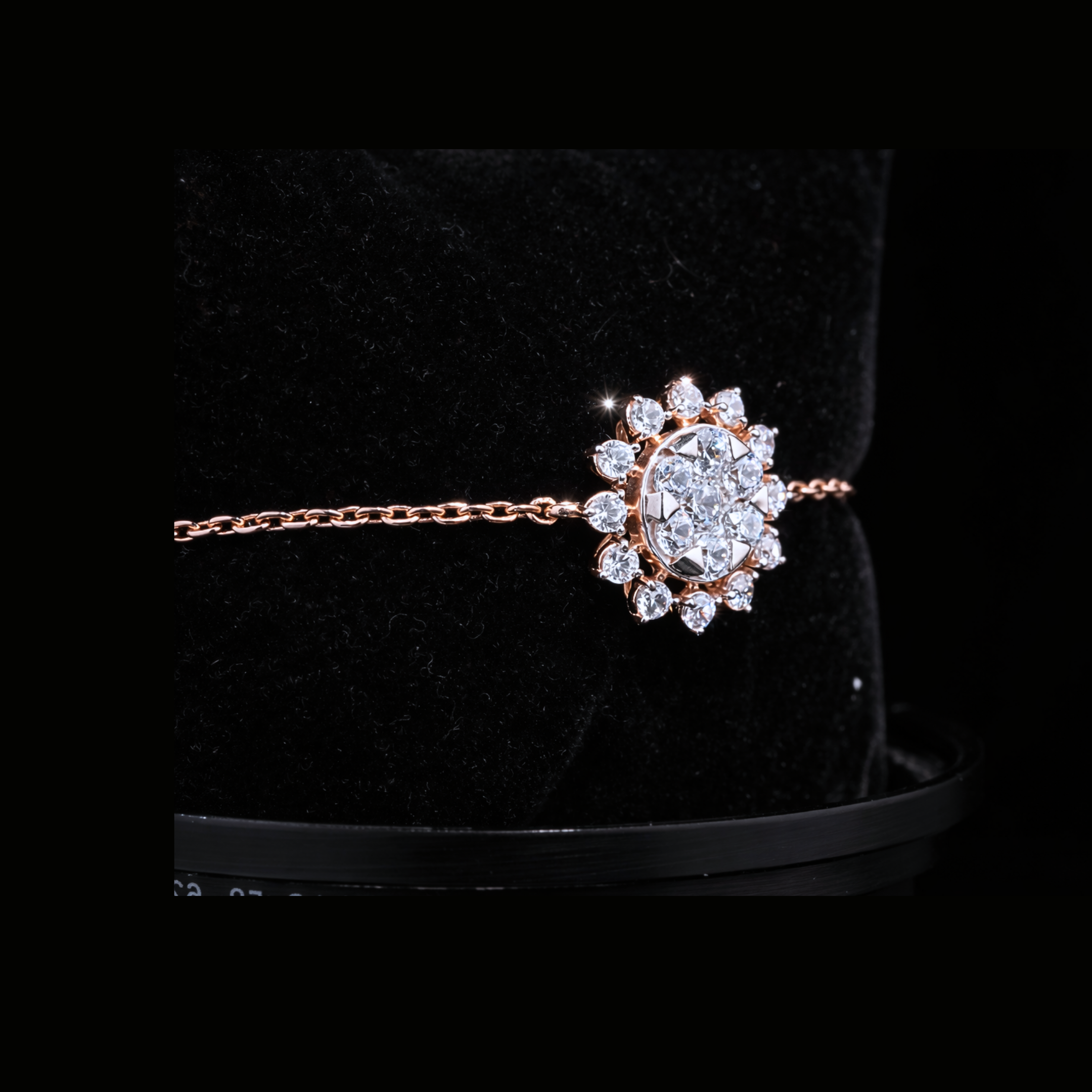 14K Rose Gold Diamond Bracelet – Halo Cluster Gold Bracelet for Women