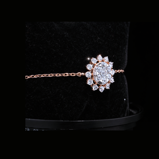 14K Rose Gold Diamond Bracelet – Halo Cluster Gold Bracelet for Women