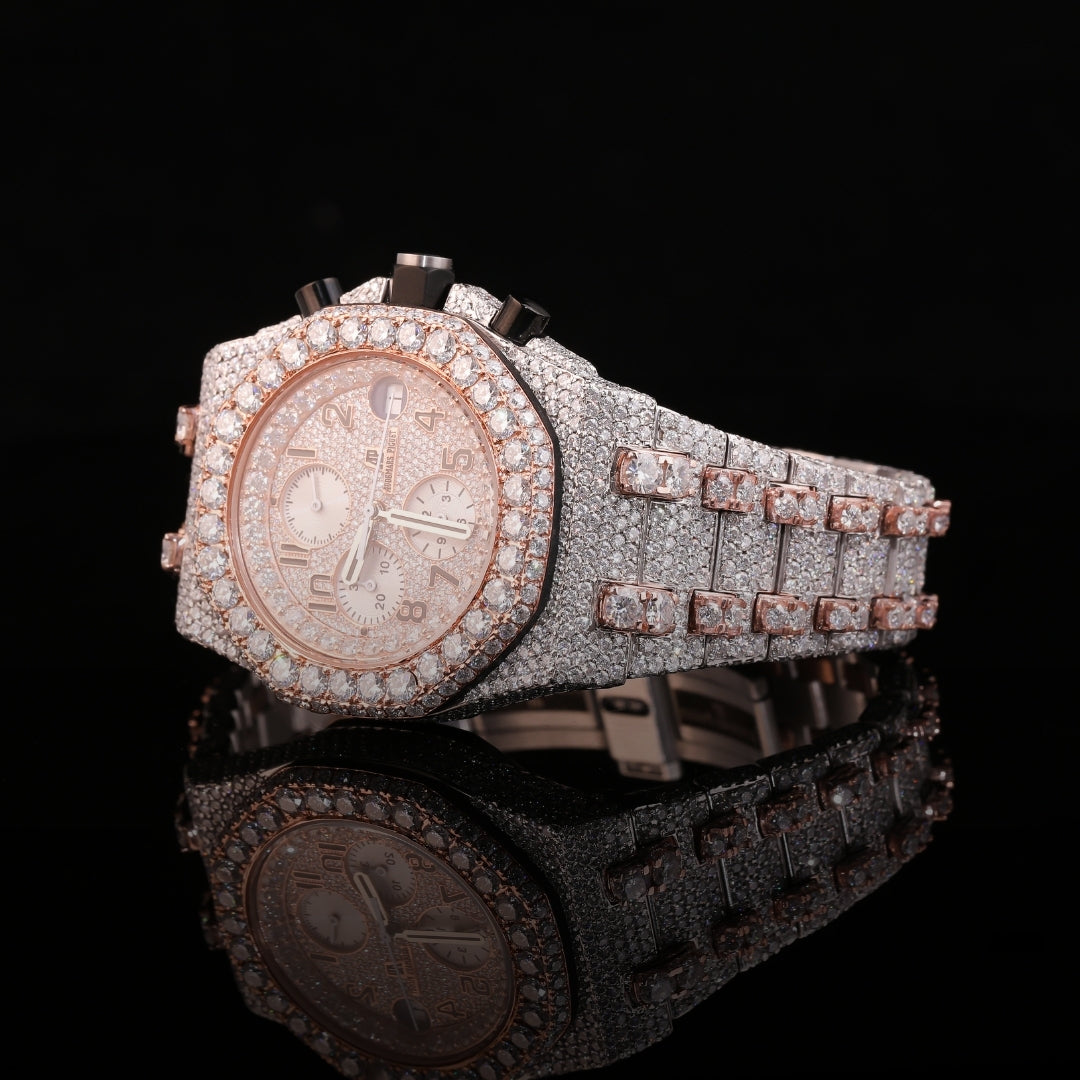 Iced Out Diamond Chronograph Watch in 10K, 14K, 18K Gold & Silver