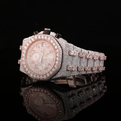 Iced Out Diamond Chronograph Watch in 10K, 14K, 18K Gold & Silver