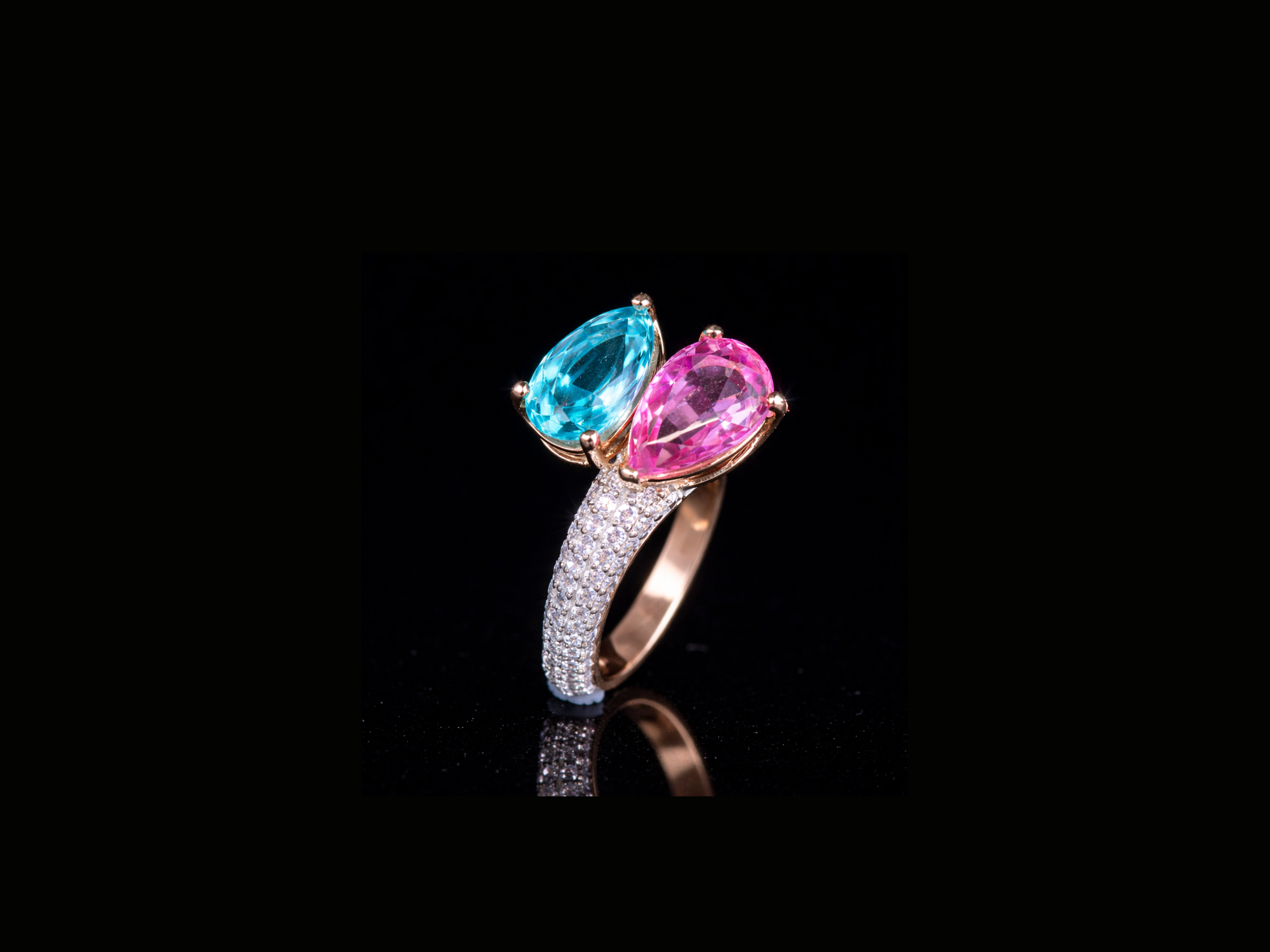 Pear Cut Dual Gemstone Diamond Ring | Available in 18KT, 14KT, 10KT Gold & Silver