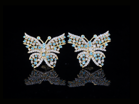 Luxury Diamond Butterfly Earrings with Blue Gemstones | 18K, 14K, 10K Gold & Silver