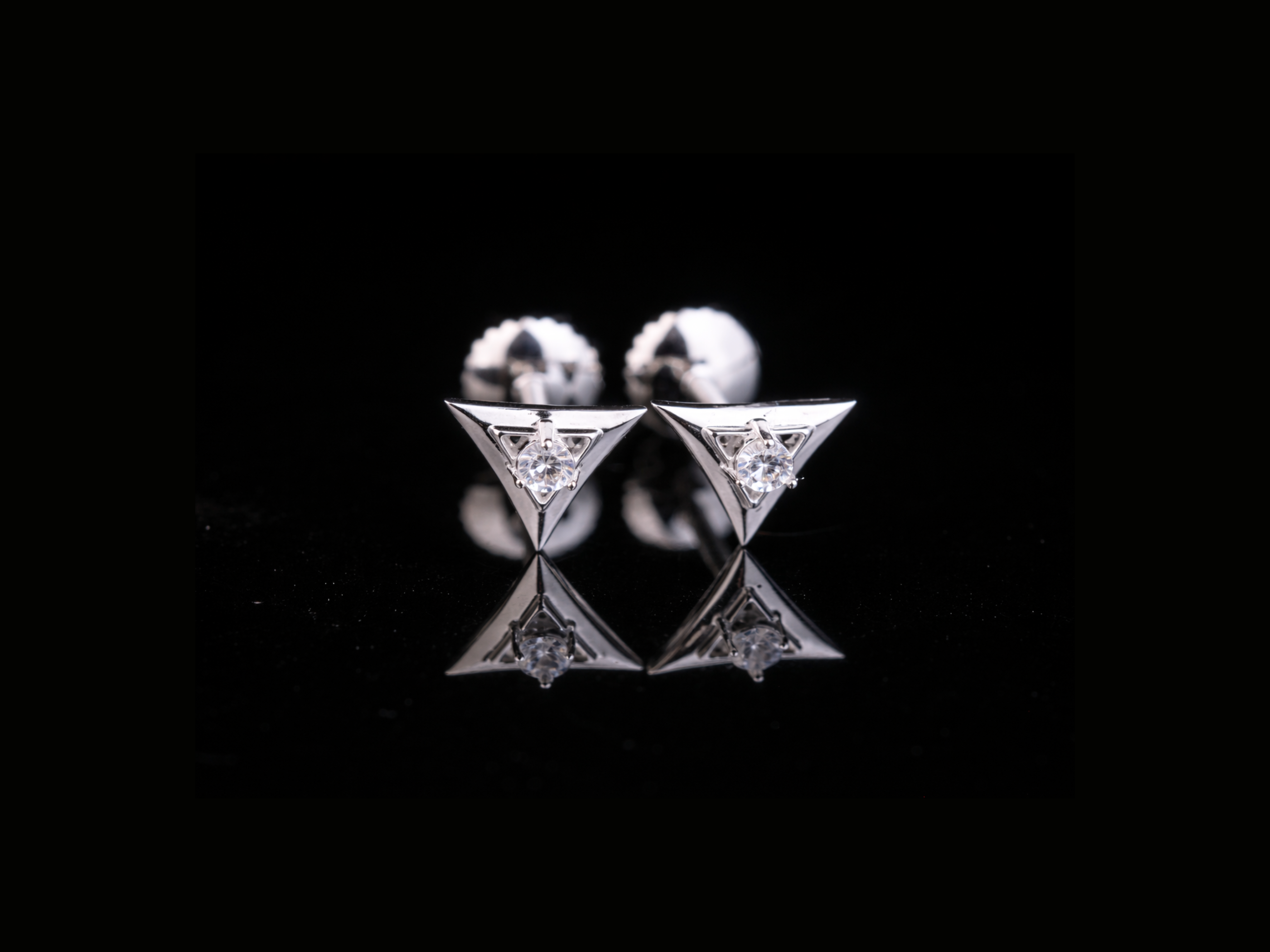 Geometric Triangle Diamond Stud Earrings | 18K, 14K, 10K Gold & Silver