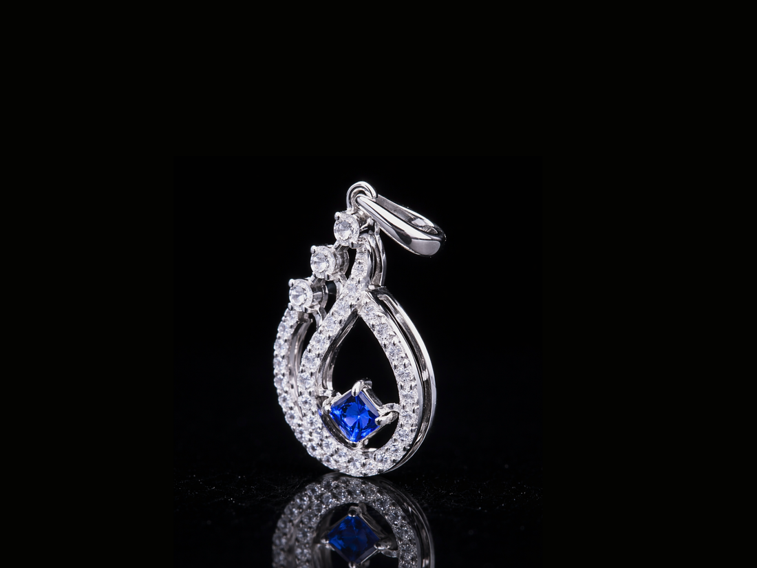 Luxury Blue Sapphire & Diamond Swirl Pendant | 18K, 14K, 10K Gold & Silver