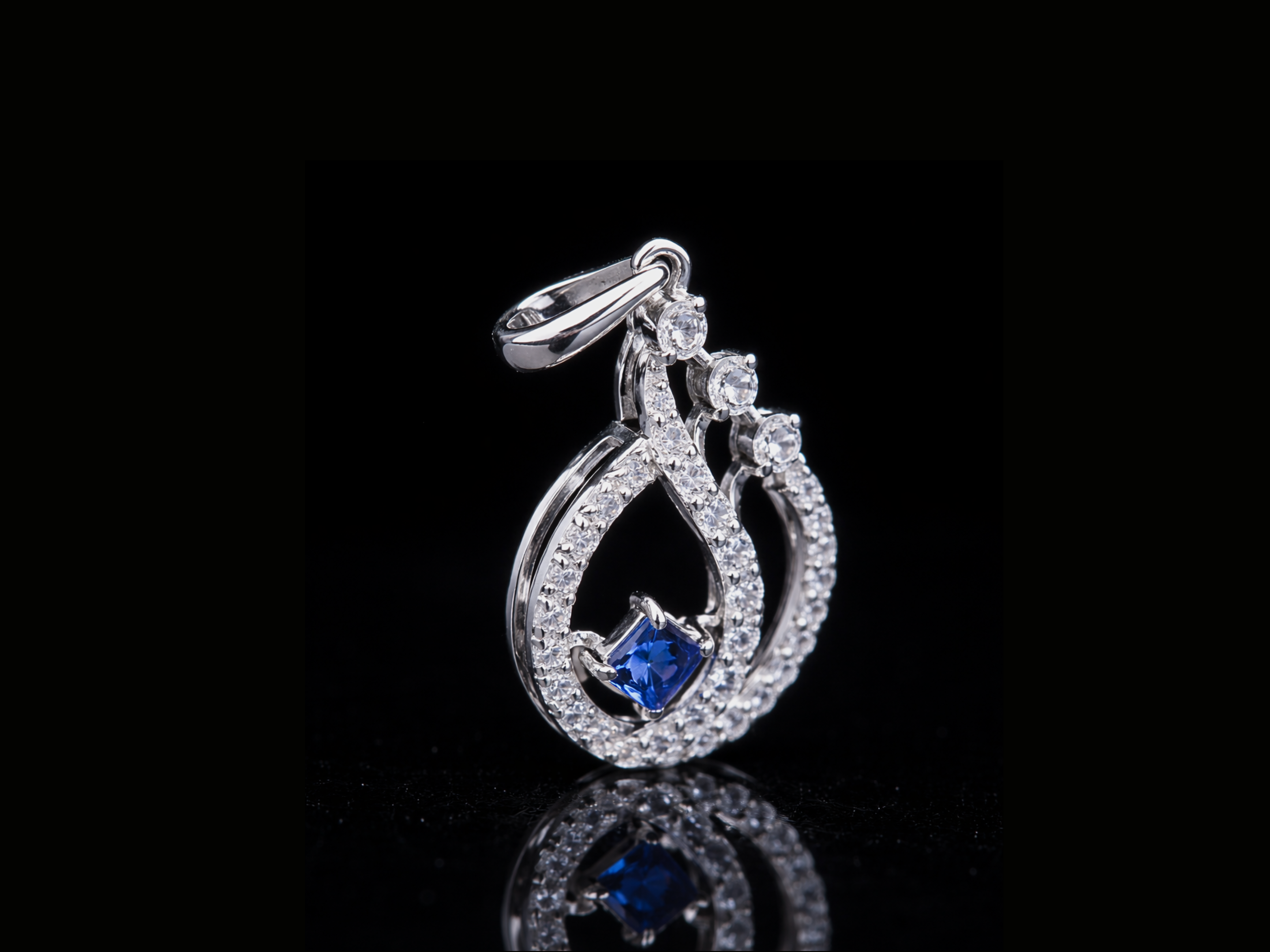 Luxury Blue Sapphire & Diamond Swirl Pendant | 18K, 14K, 10K Gold & Silver