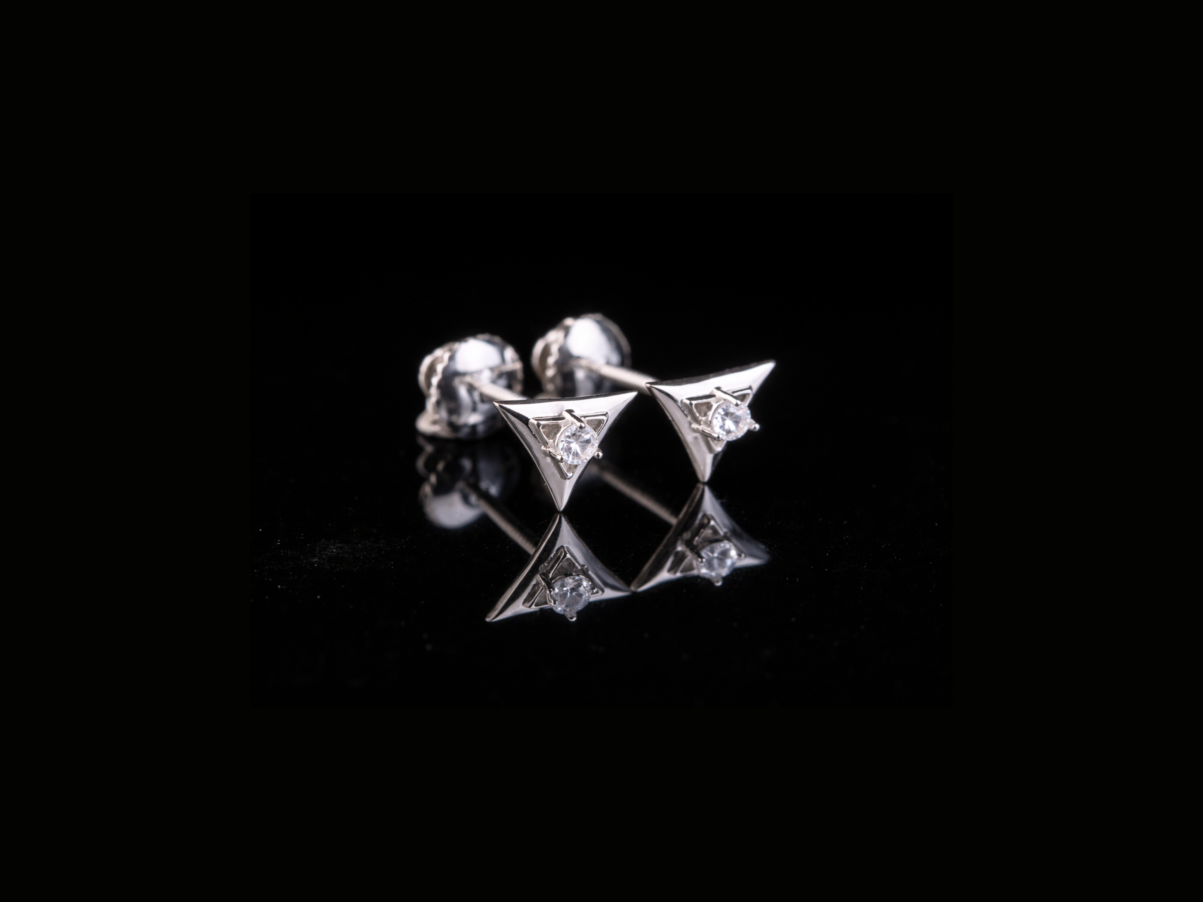 Geometric Triangle Diamond Stud Earrings | 18K, 14K, 10K Gold & Silver