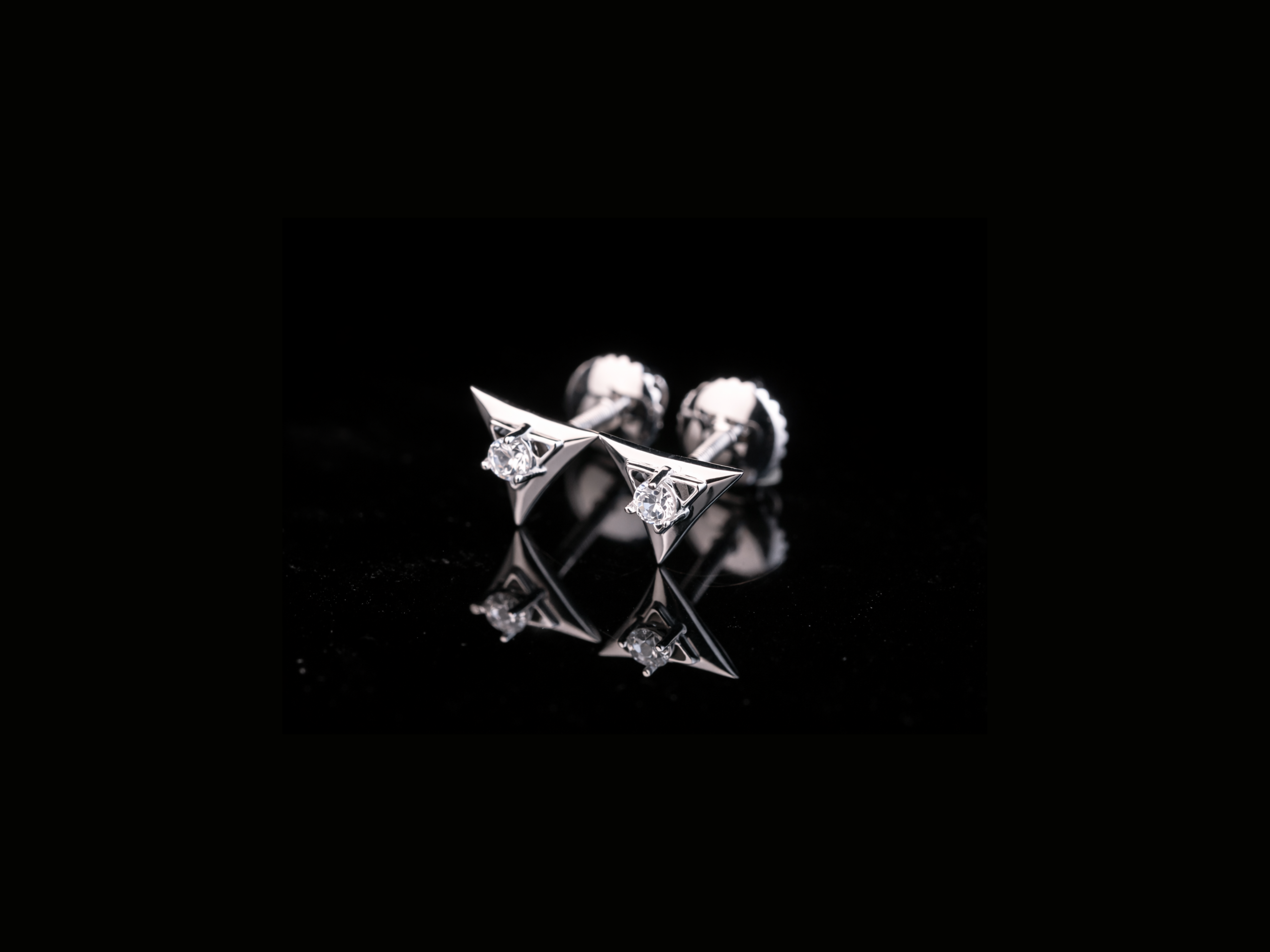 Geometric Triangle Diamond Stud Earrings | 18K, 14K, 10K Gold & Silver