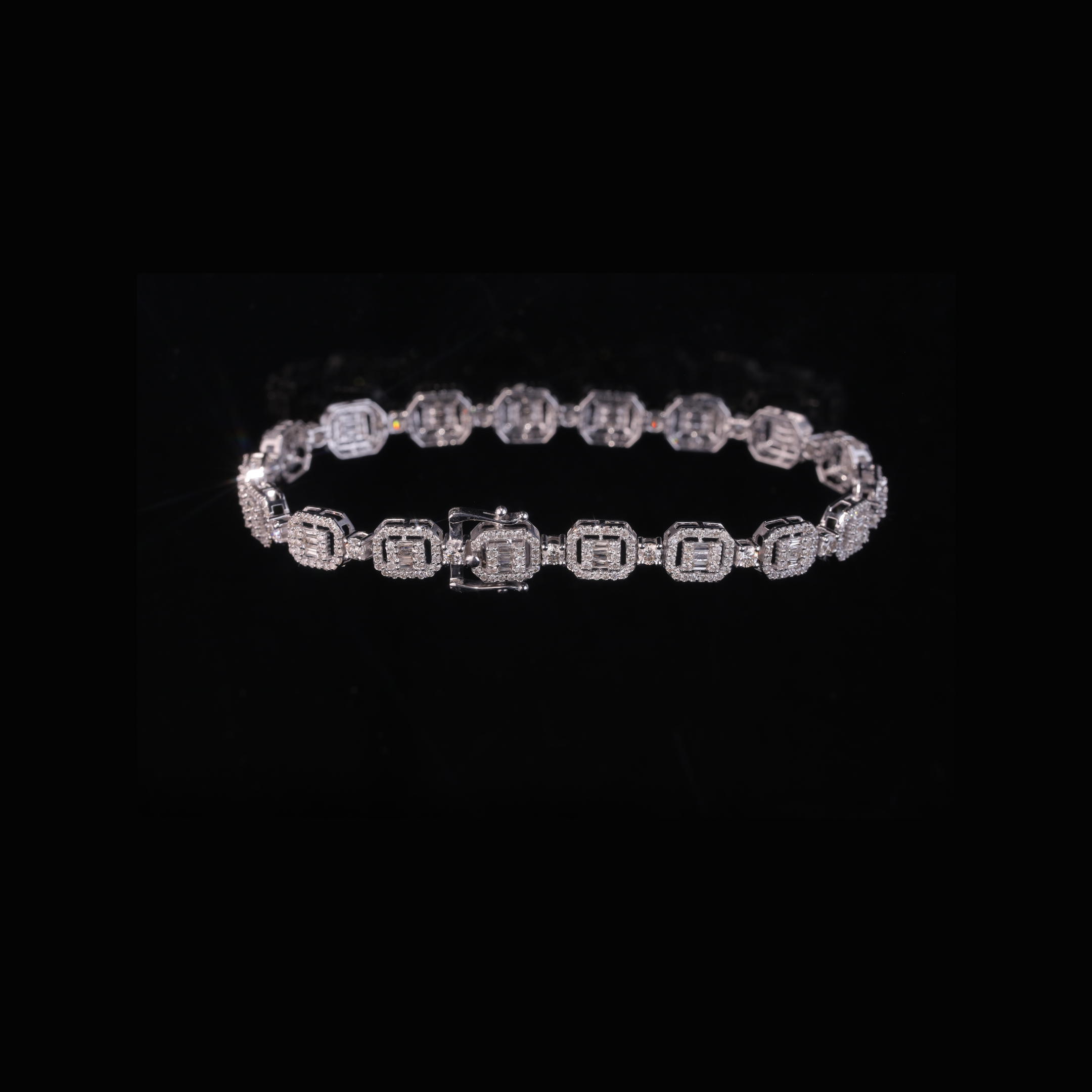 Octagon Halo Diamond Tennis Bracelet in Solid Gold
