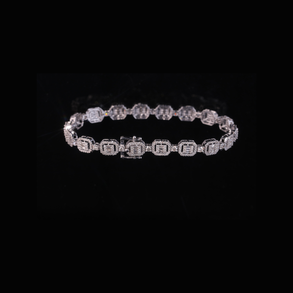 Octagon Halo Diamond Tennis Bracelet in Solid Gold