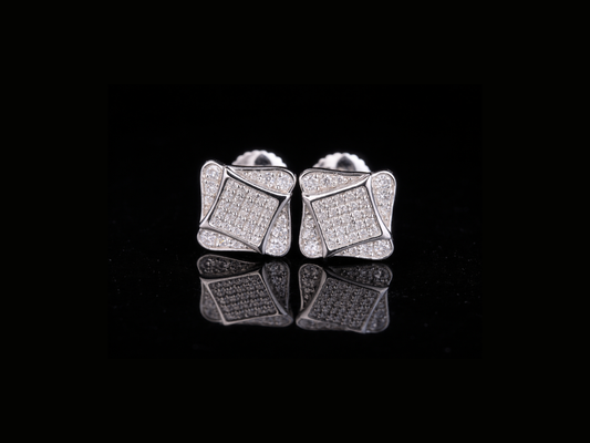 Square Layered Diamond Stud Earrings | 18K, 14K, 10K Gold & Silver