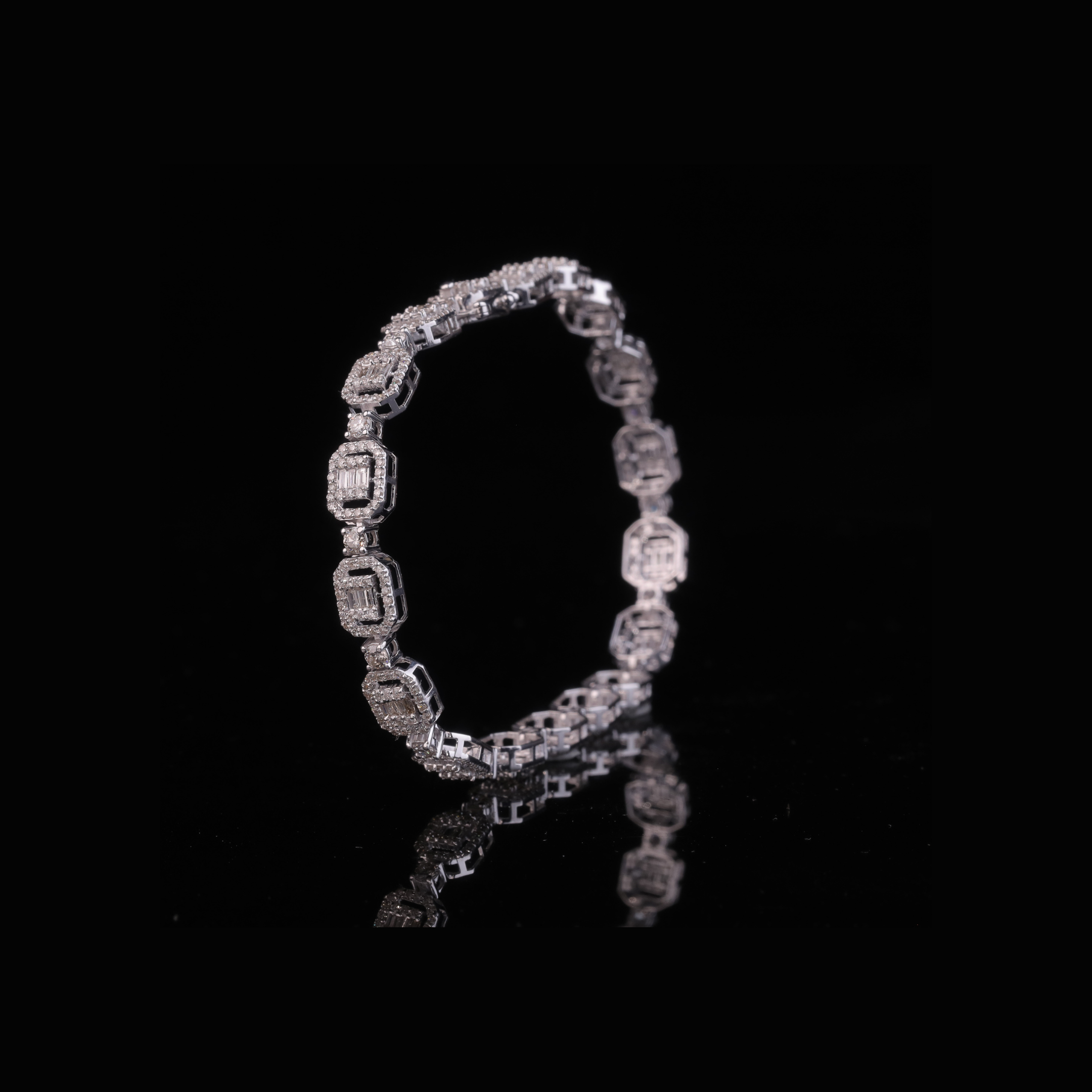 Octagon Halo Diamond Tennis Bracelet in Solid Gold