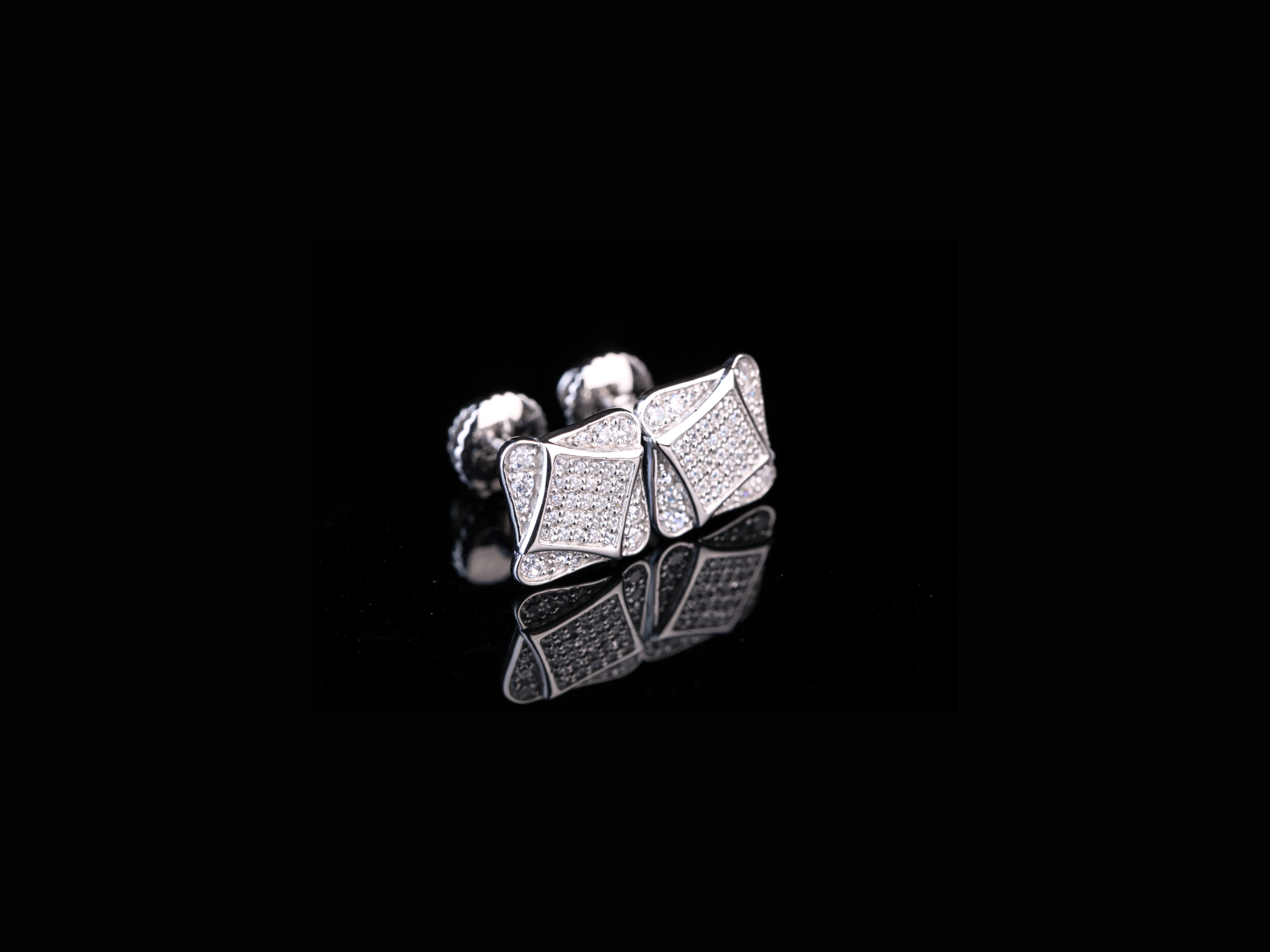 Square Layered Diamond Stud Earrings | 18K, 14K, 10K Gold & Silver