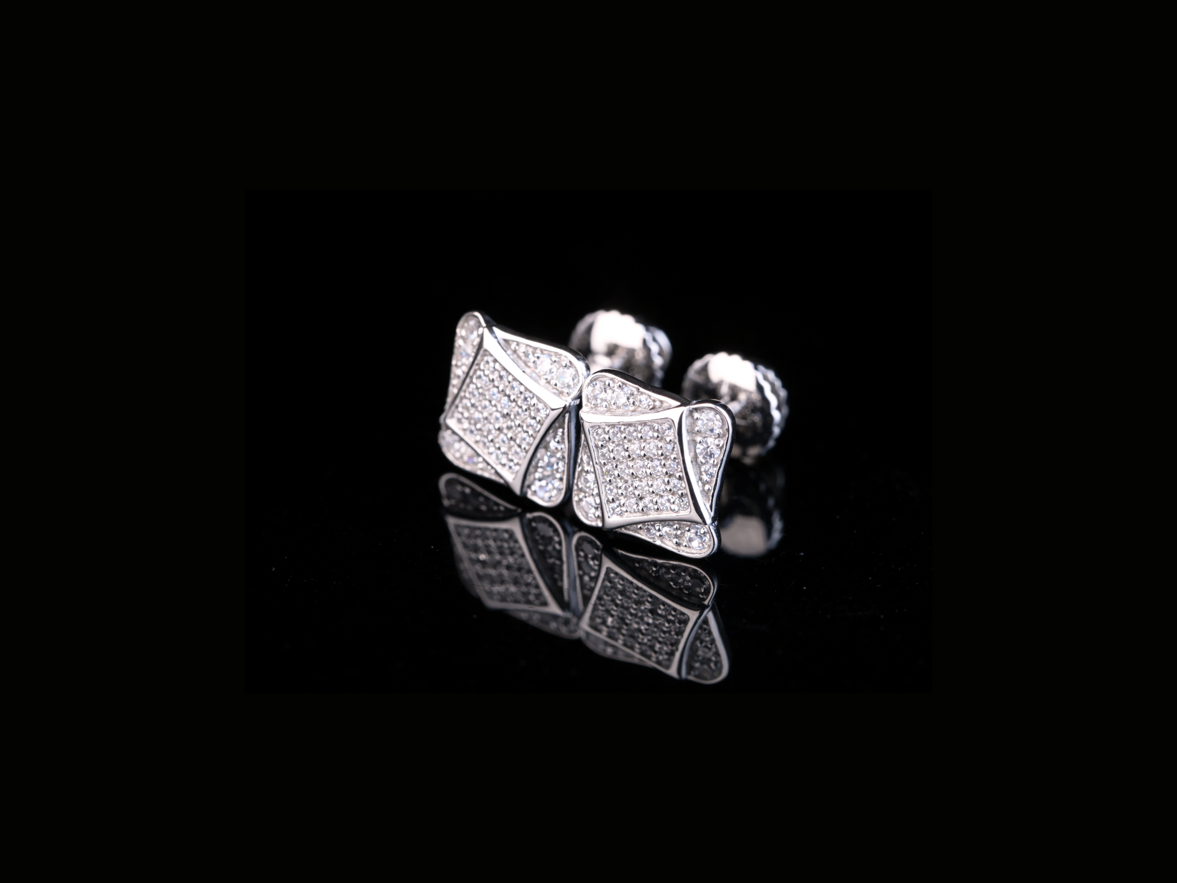 Square Layered Diamond Stud Earrings | 18K, 14K, 10K Gold & Silver