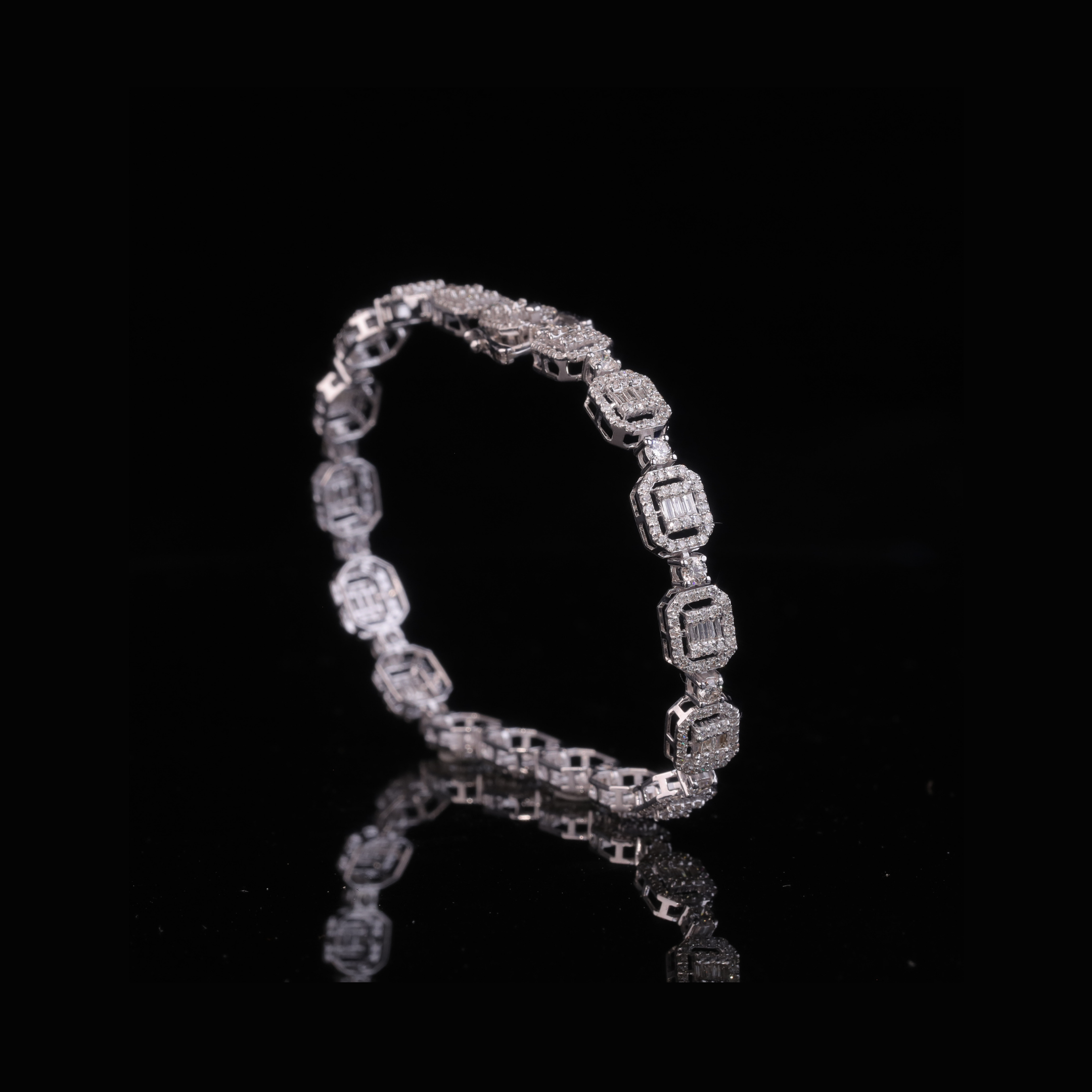 Octagon Halo Diamond Tennis Bracelet in Solid Gold