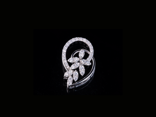 Luxury Diamond Floral Swirl Pendant Necklace | 18K, 14K, 10K Gold & Silver