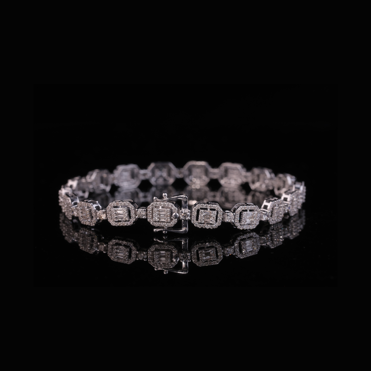 Octagon Halo Diamond Tennis Bracelet in Solid Gold