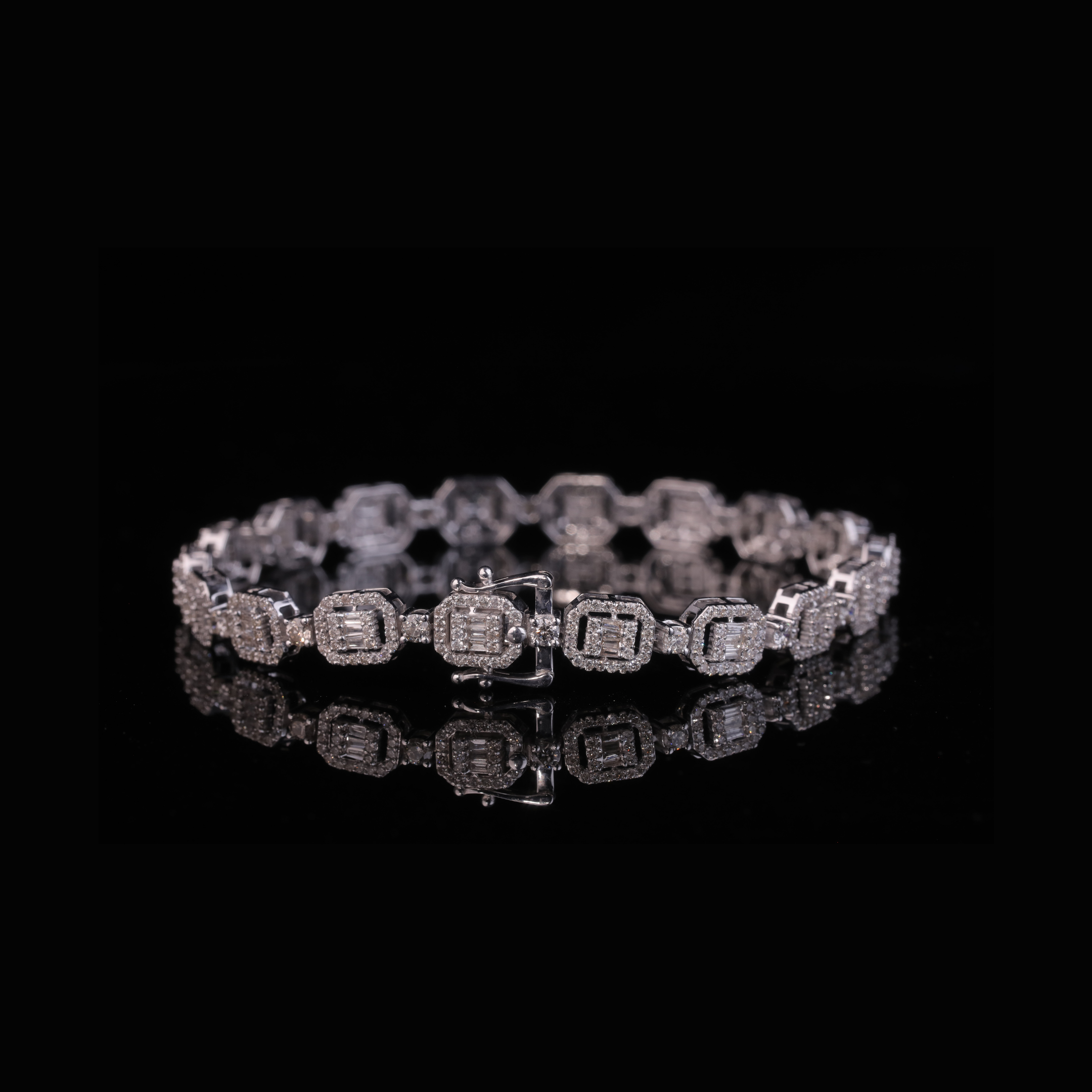 Octagon Halo Diamond Tennis Bracelet in Solid Gold