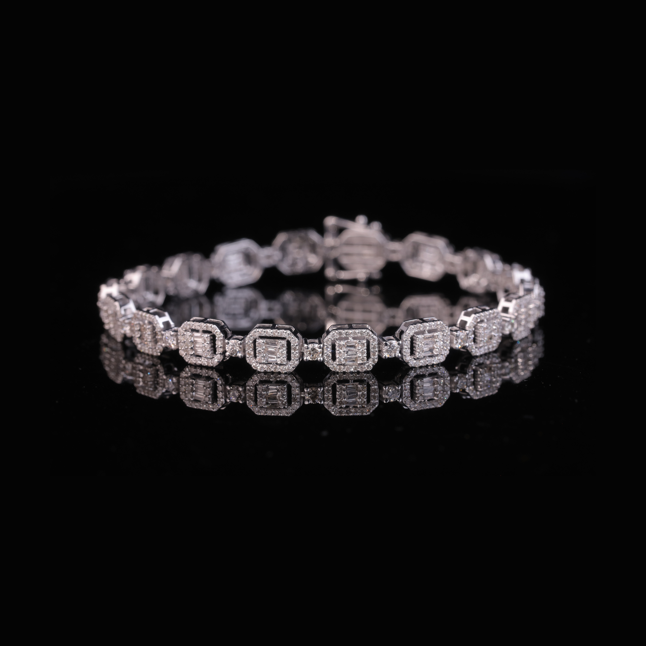 Octagon Halo Diamond Tennis Bracelet in Solid Gold