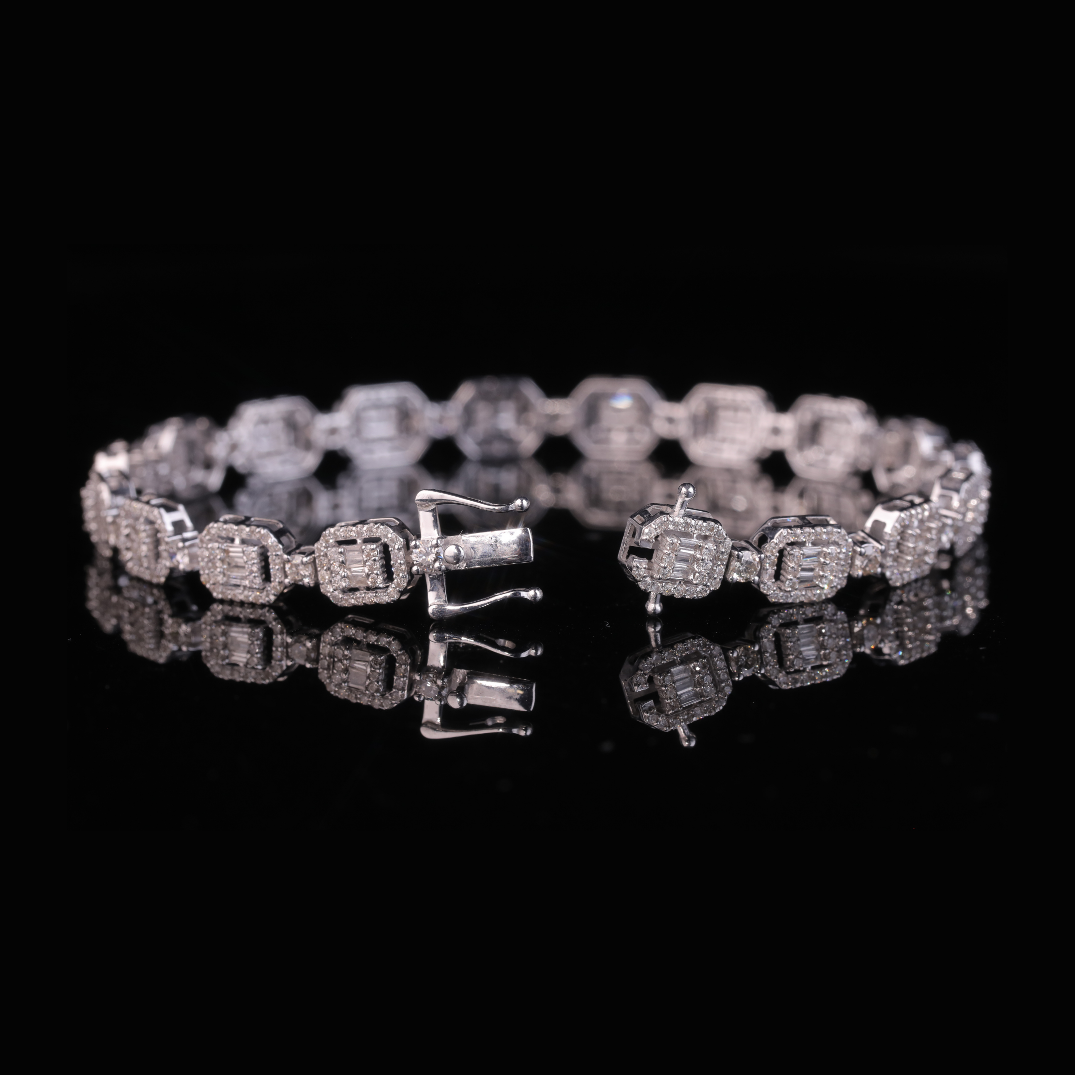 Octagon Halo Diamond Tennis Bracelet in Solid Gold