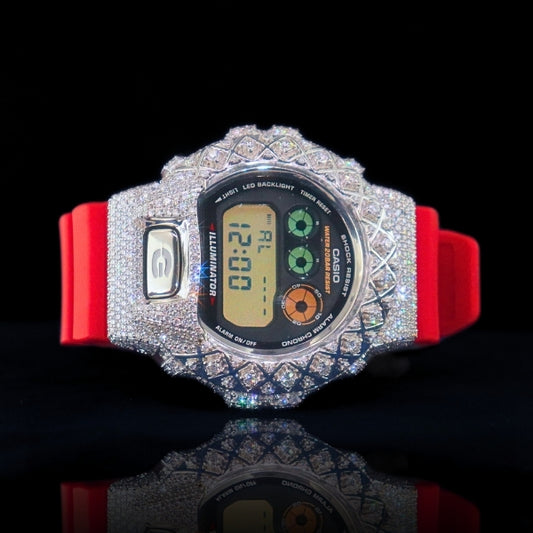 Moissanite G-shock customization Red Digital Iced Phantom Blaze