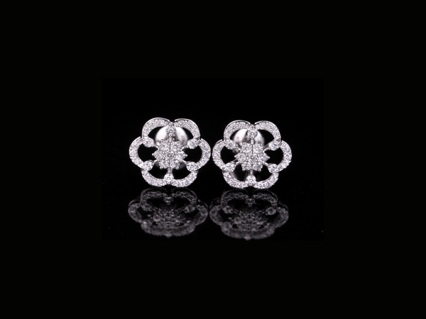 Floral Diamond Cluster Stud Earrings | 18K, 14K, 10K Gold & Silver