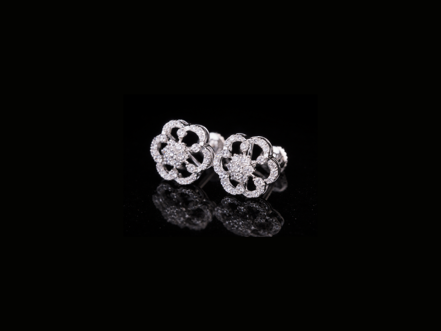 Floral Diamond Cluster Stud Earrings | 18K, 14K, 10K Gold & Silver