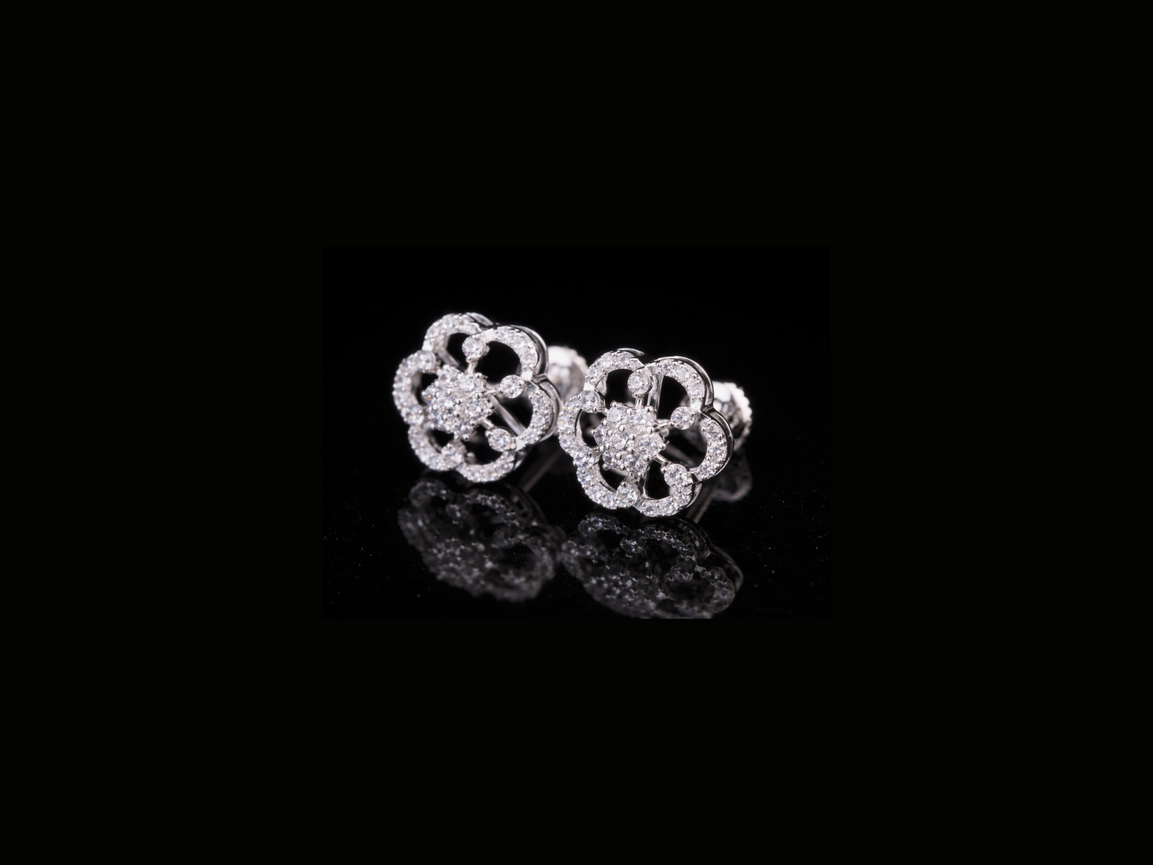 Floral Diamond Cluster Stud Earrings | 18K, 14K, 10K Gold & Silver