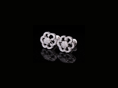 Floral Diamond Cluster Stud Earrings | 18K, 14K, 10K Gold & Silver