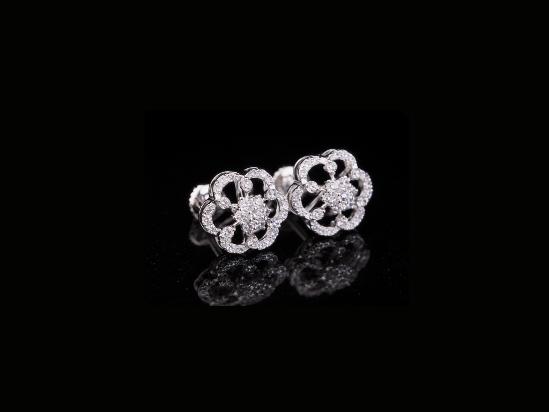 Floral Diamond Cluster Stud Earrings | 18K, 14K, 10K Gold & Silver