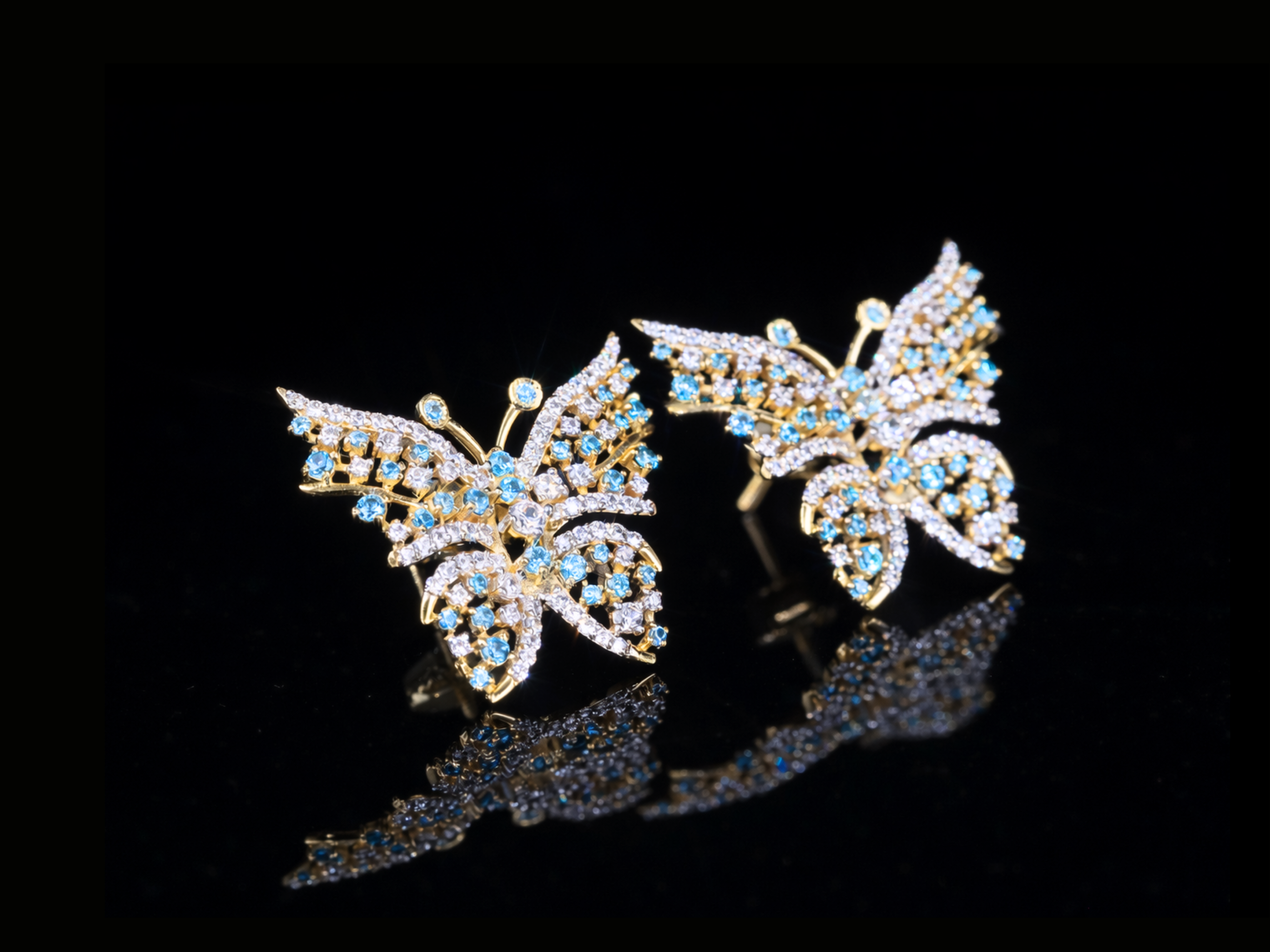 Luxury Diamond Butterfly Earrings with Blue Gemstones | 18K, 14K, 10K Gold & Silver