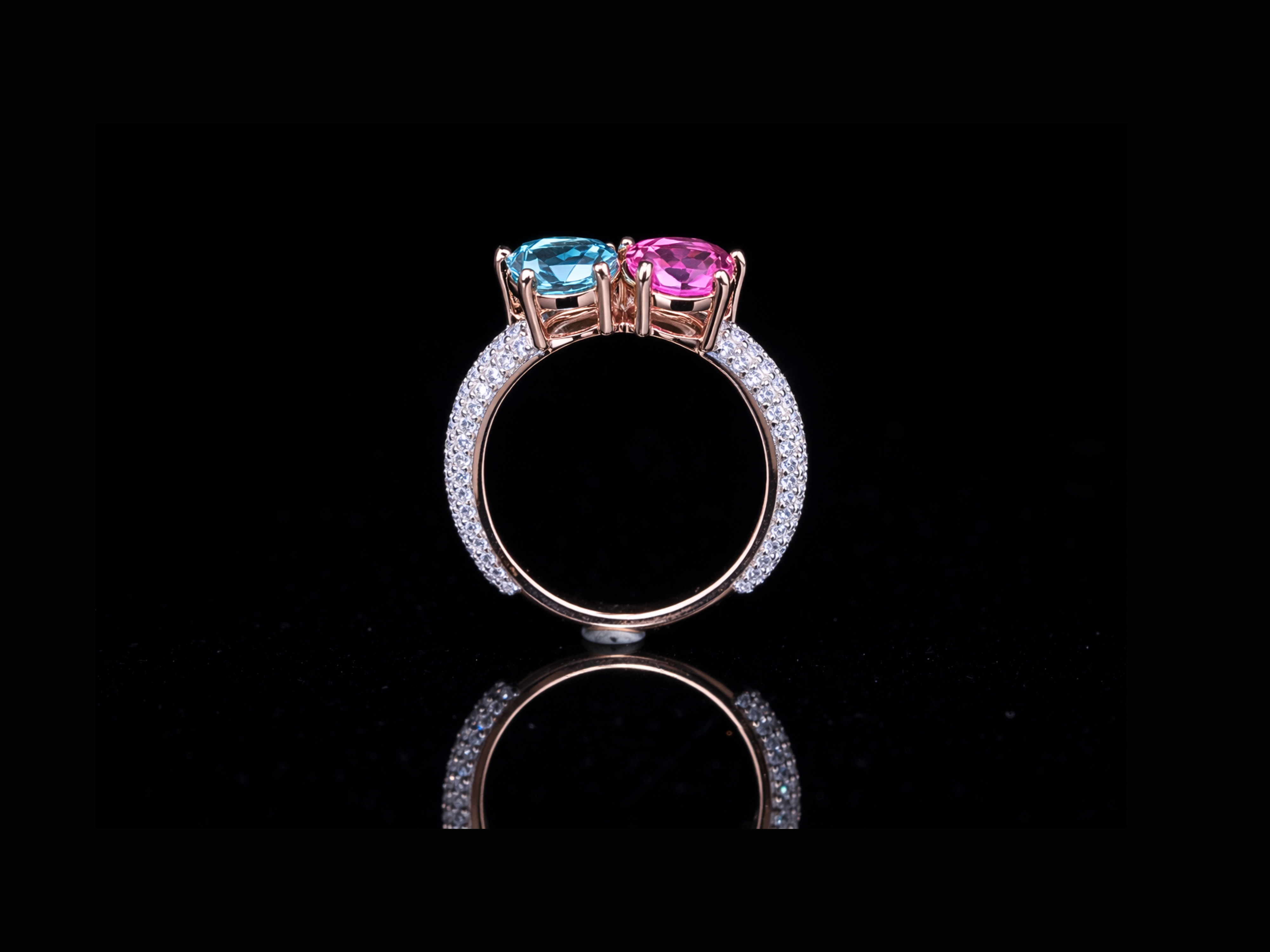 Pear Cut Dual Gemstone Diamond Ring | Available in 18KT, 14KT, 10KT Gold & Silver