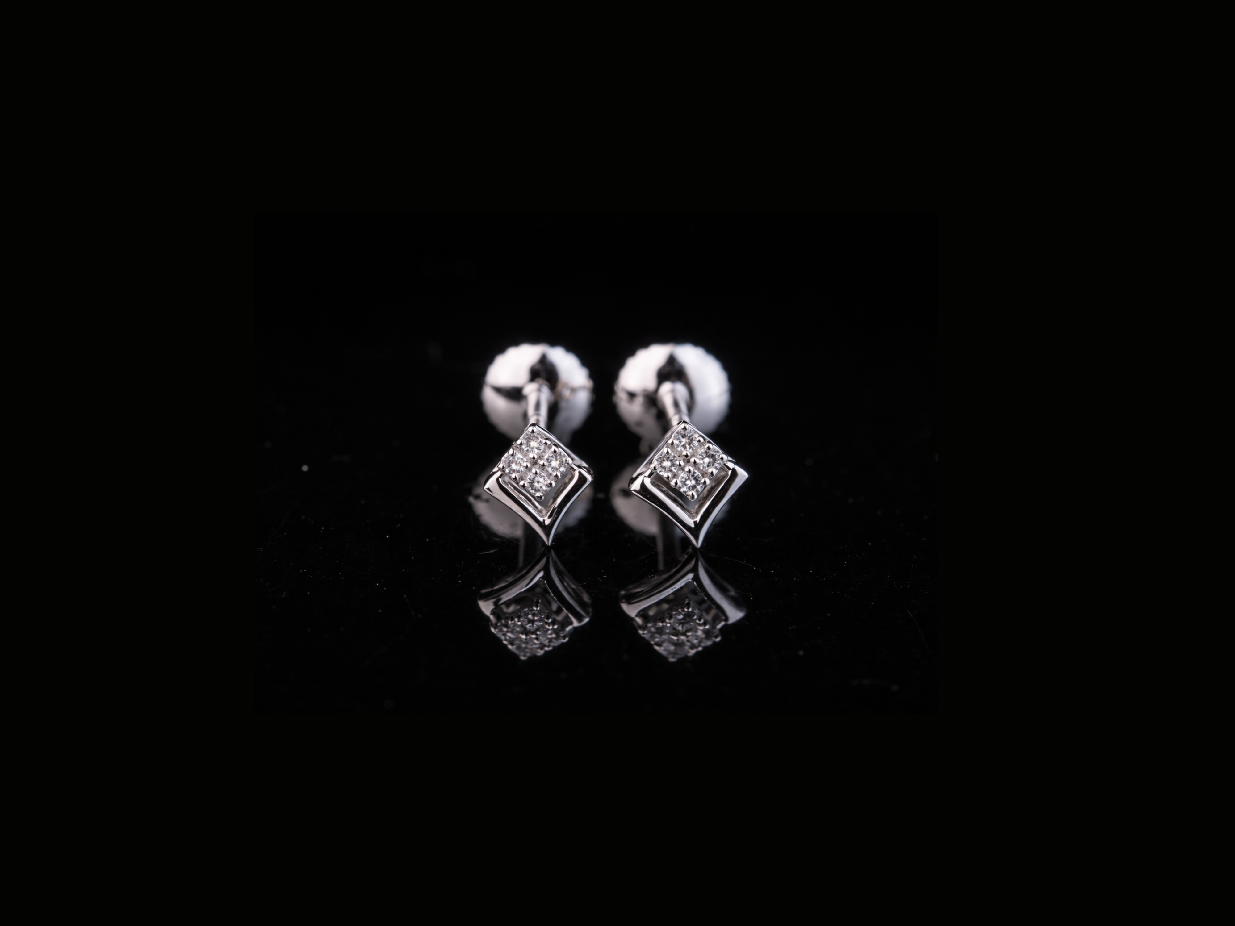 Square Diamond Stud Earrings | Minimal Gold & Silver Diamond Studs