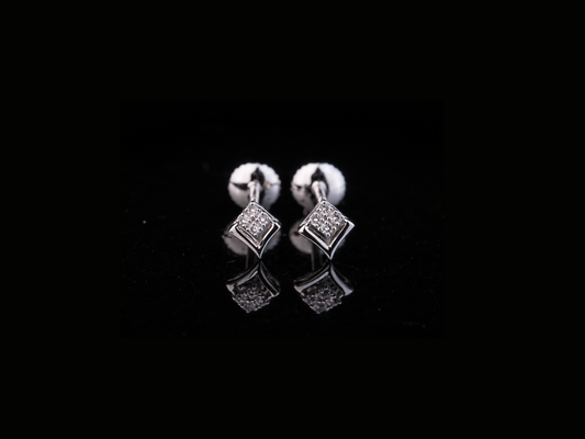 Square Diamond Stud Earrings | Minimal Gold & Silver Diamond Studs