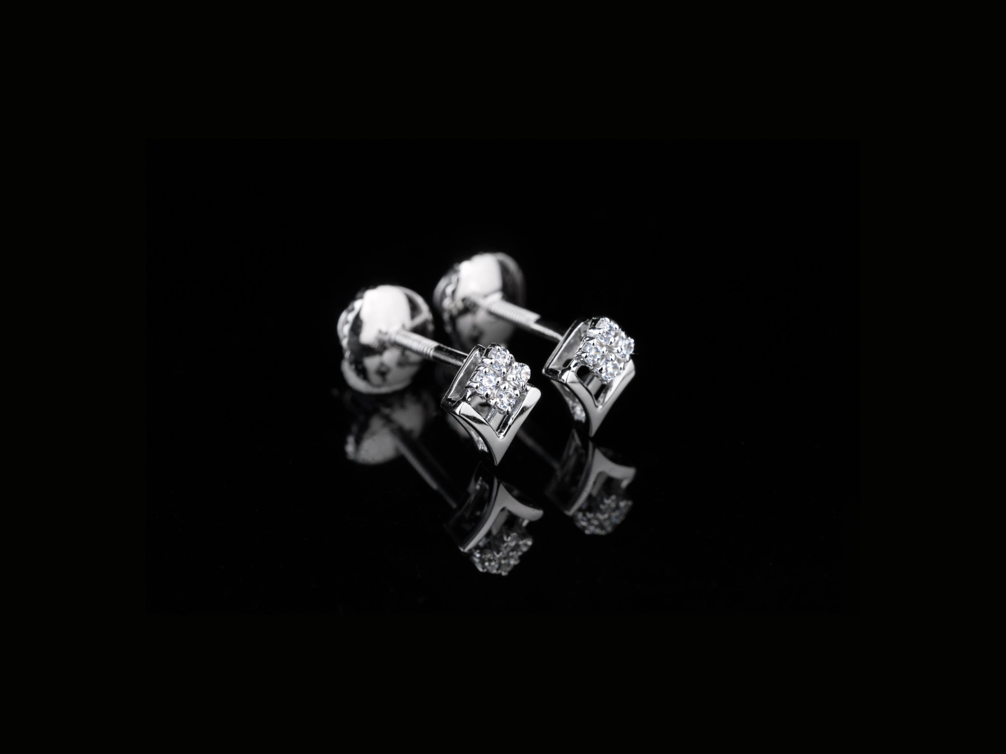 Square Diamond Stud Earrings | Minimal Gold & Silver Diamond Studs