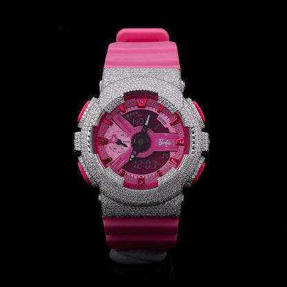 pink diamond watch with iced out bezel