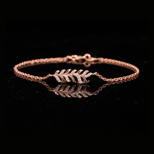 Diamond Leaf Gold Bracelet – 10K 14K 18K Solid Gold Nature Inspired Bracelet for Women