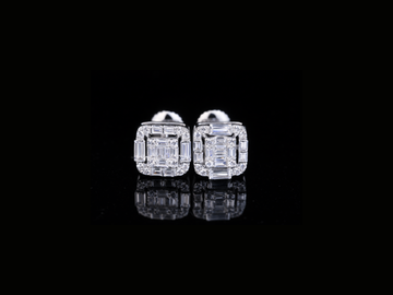 Square Baguette Diamond Stud Earrings | Luxury Gold & Silver Diamond Studs