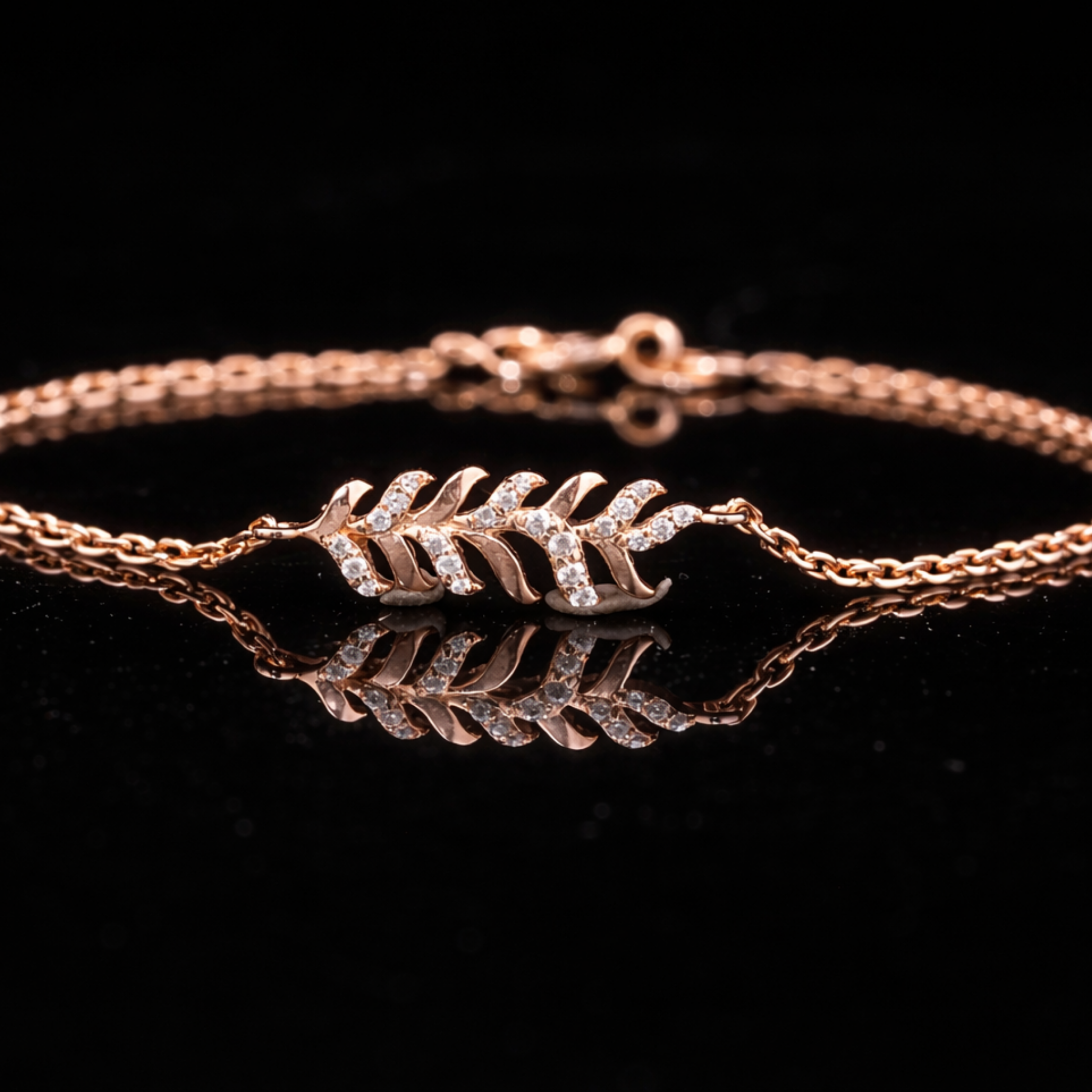 Diamond Leaf Gold Bracelet – 10K 14K 18K Solid Gold Nature Inspired Bracelet for Women