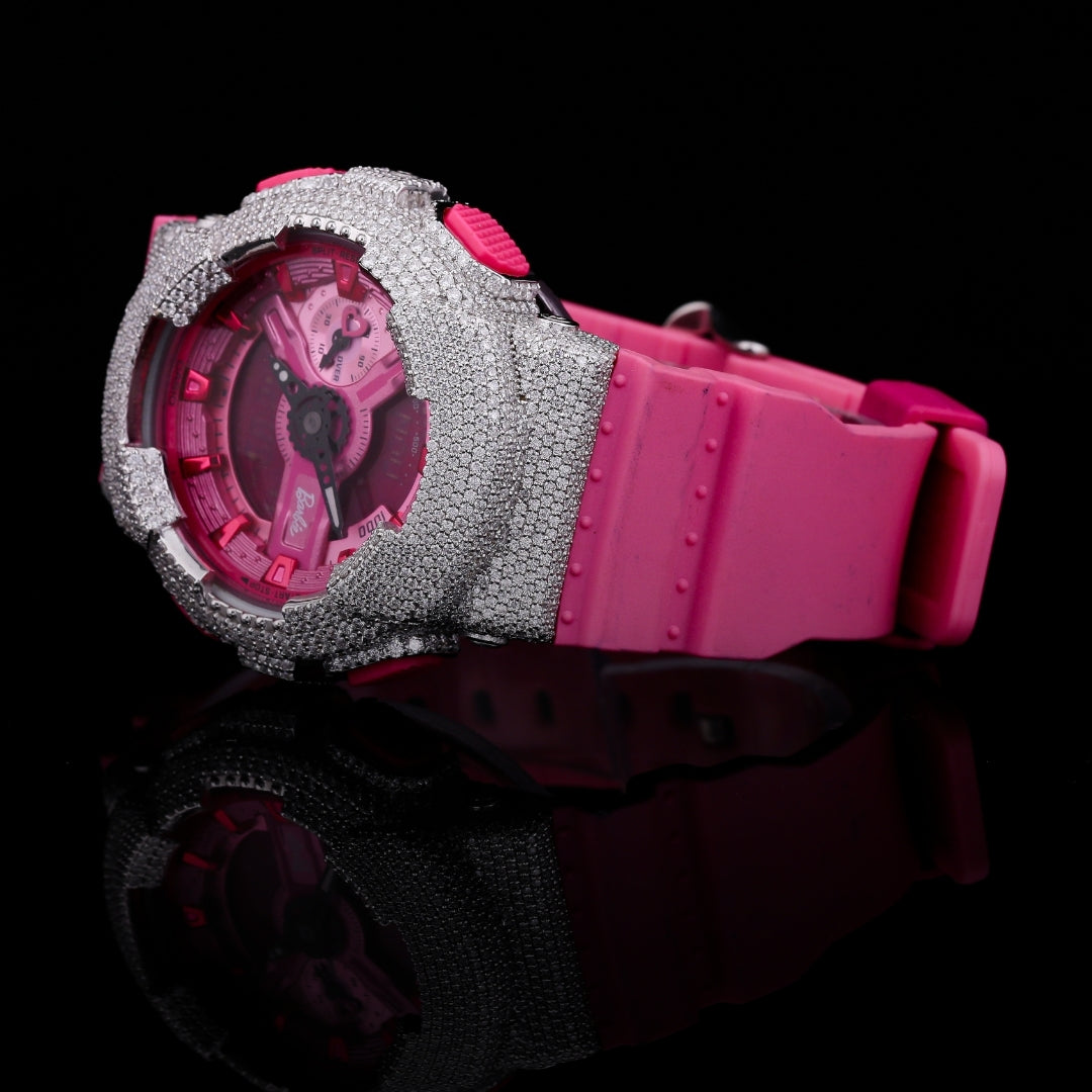 Iced Out Pink Diamond Watch for Women – Custom Gold & Silver Luxury Timepiece
