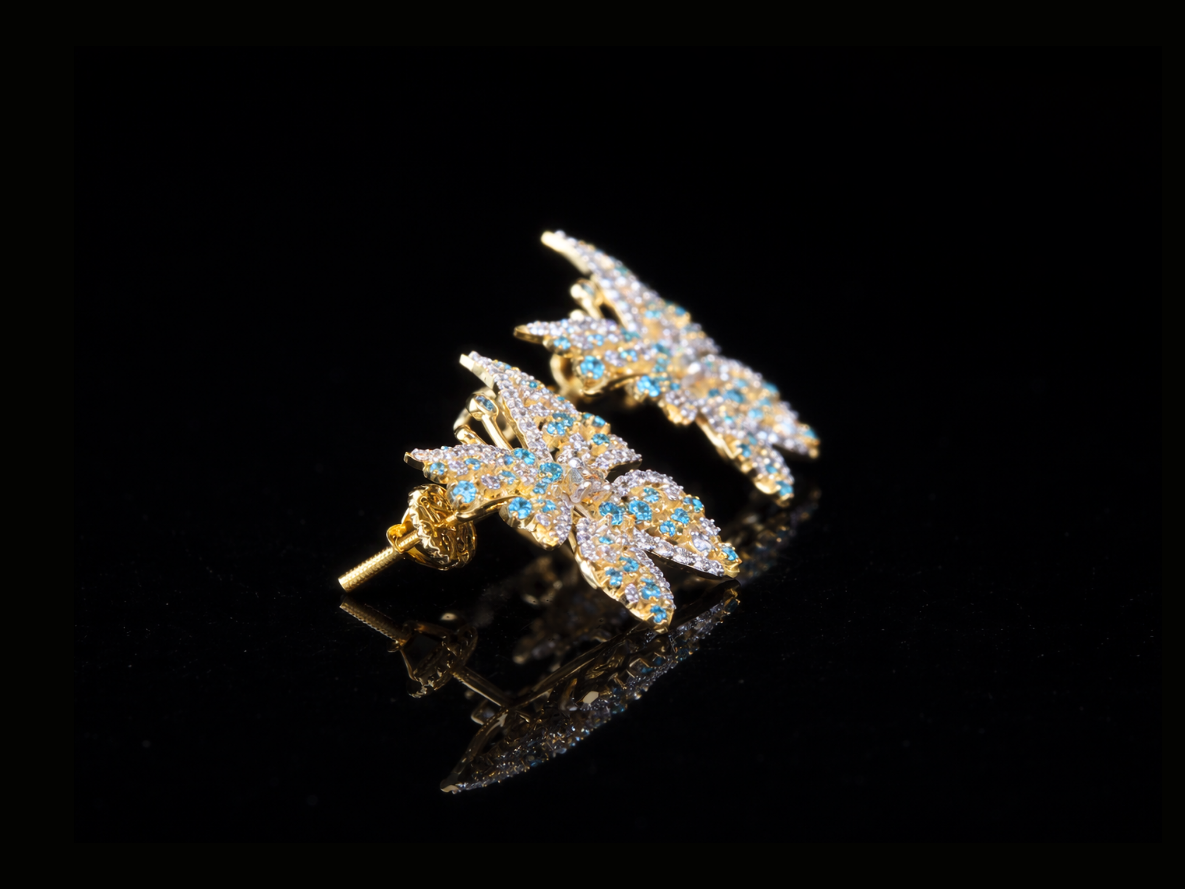 Luxury Diamond Butterfly Earrings with Blue Gemstones | 18K, 14K, 10K Gold & Silver