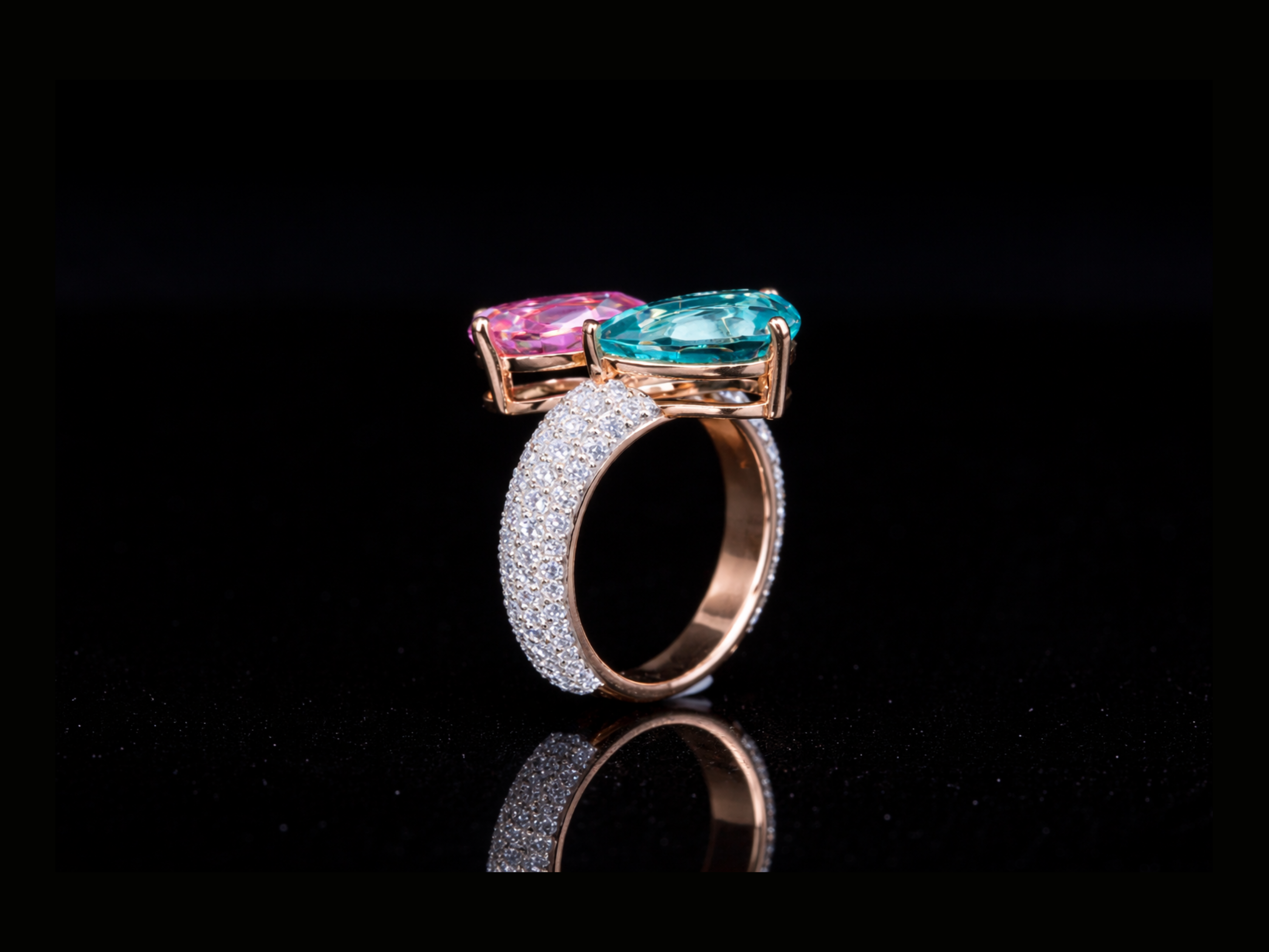 Pear Cut Dual Gemstone Diamond Ring | Available in 18KT, 14KT, 10KT Gold & Silver