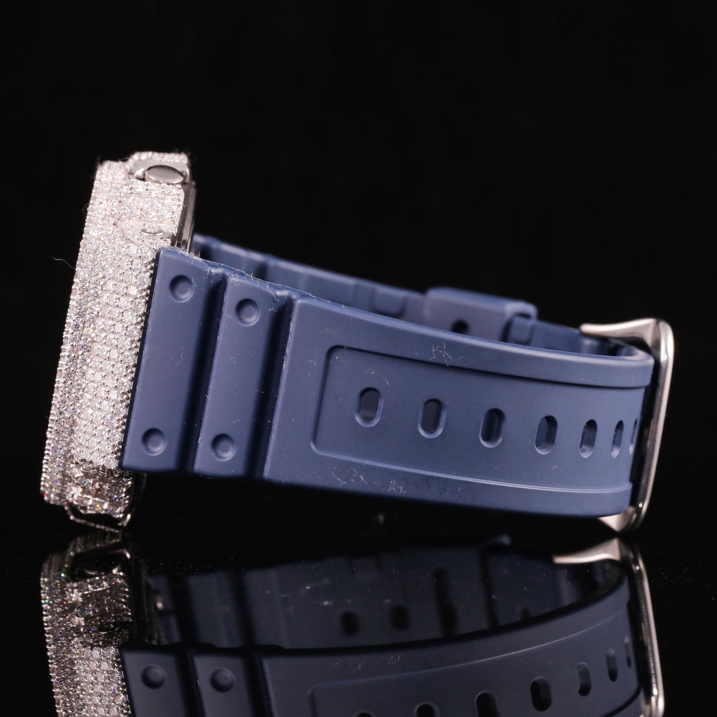 Black Dial Iced Out G-Shock Watch with Blue Strap