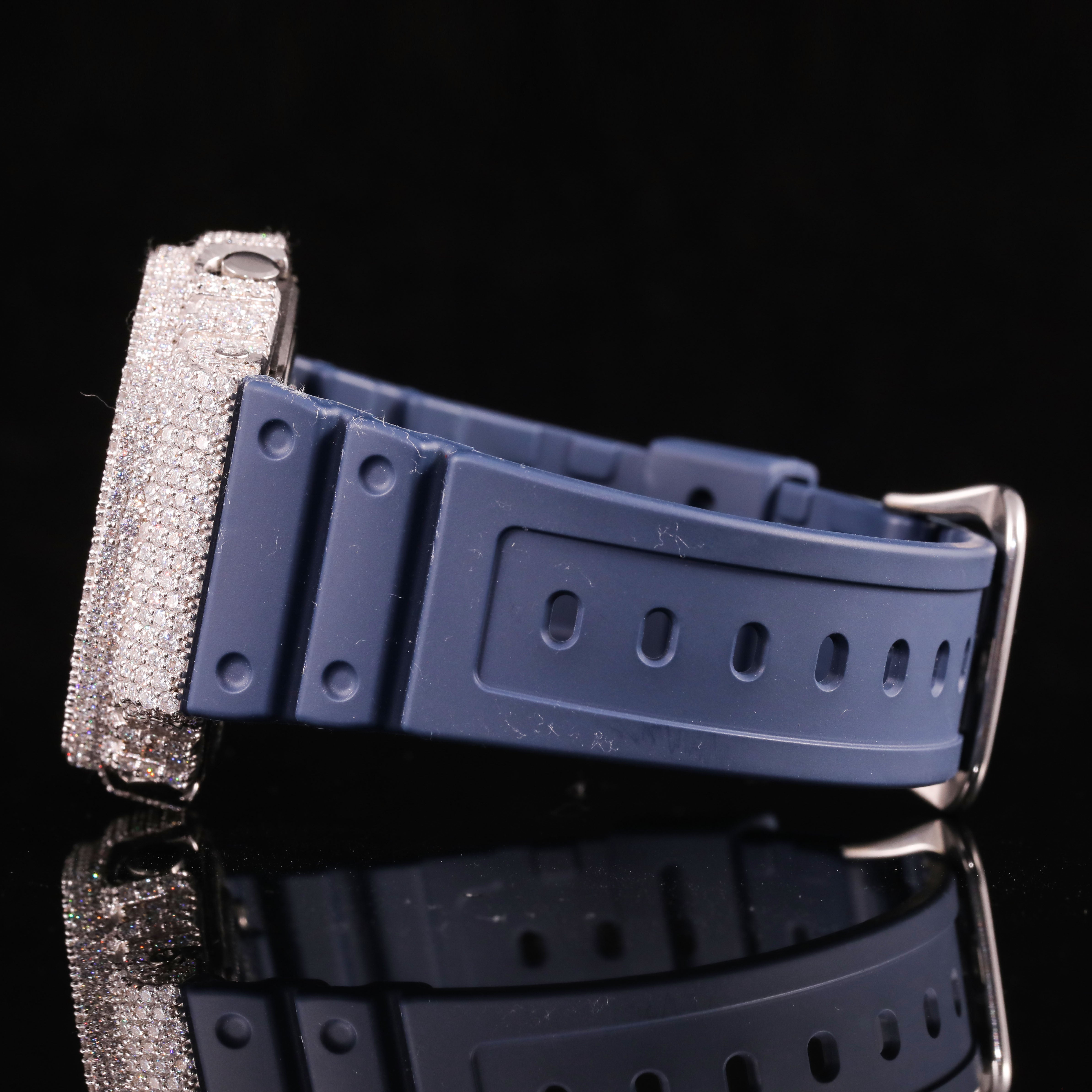 Black Dial Iced Out G-Shock Watch with Blue Strap